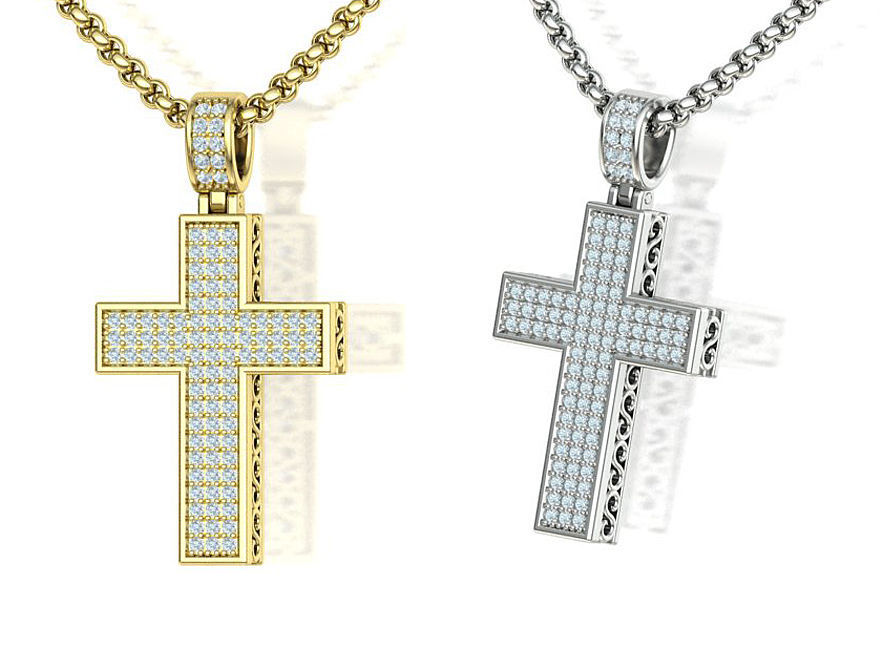 DIAMOND CROSS PENDANT NECKLACE 3dmodel 3D print model_1