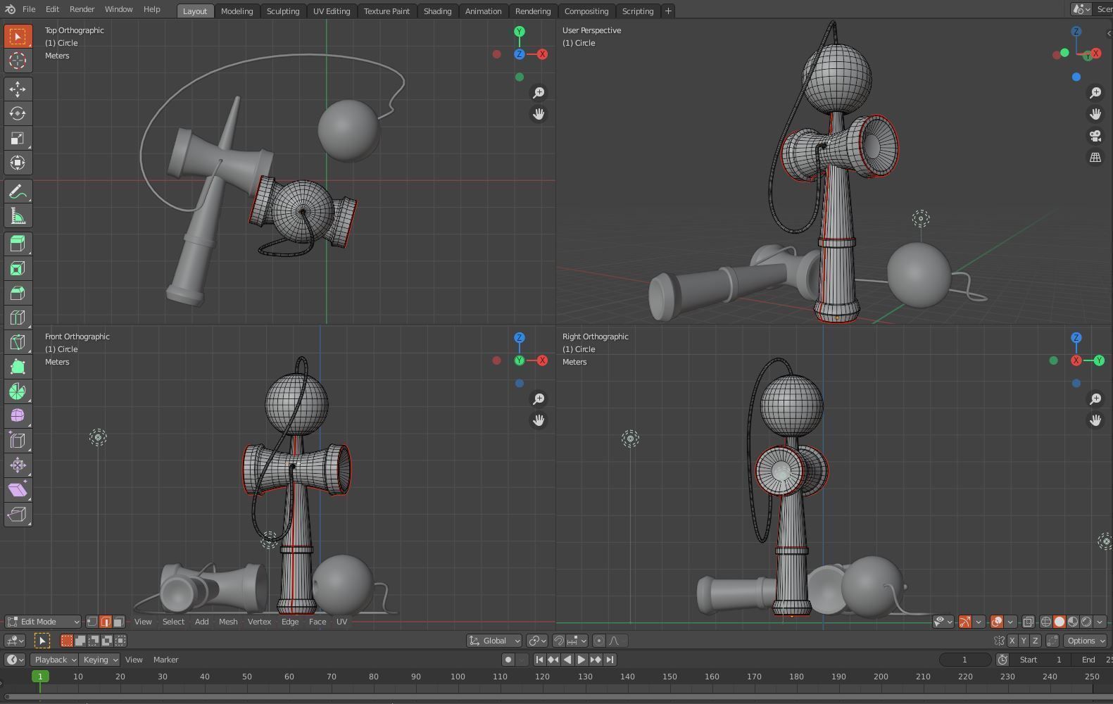 kendama wooden toy with balls Low-poly 3D model_4