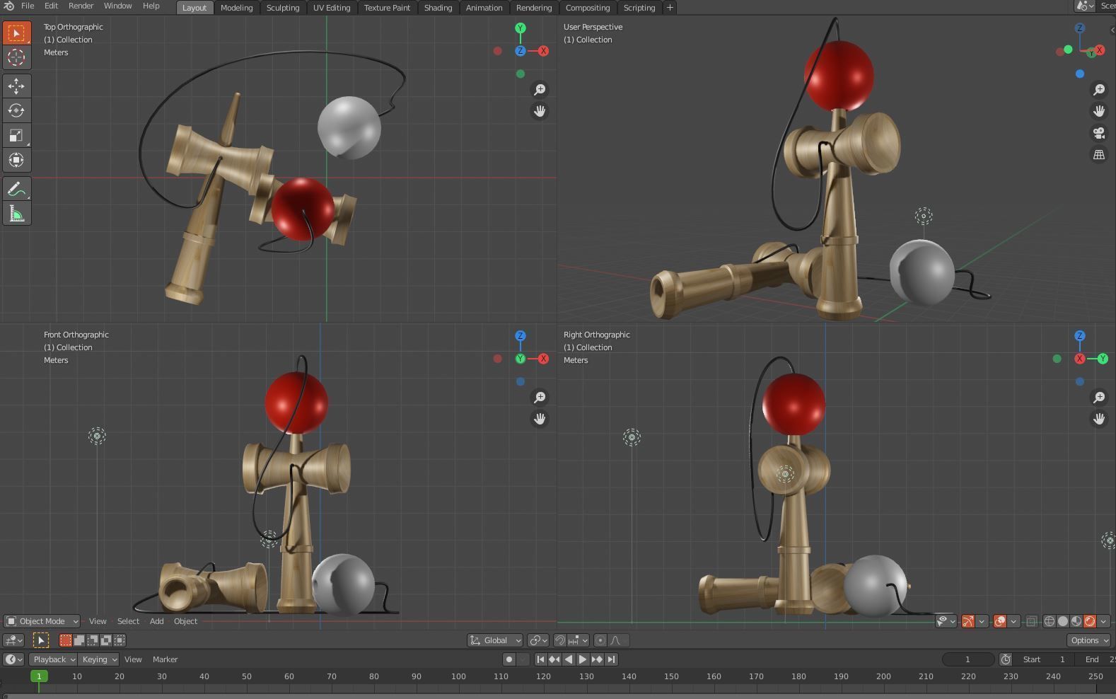 kendama wooden toy with balls Low-poly 3D model_3