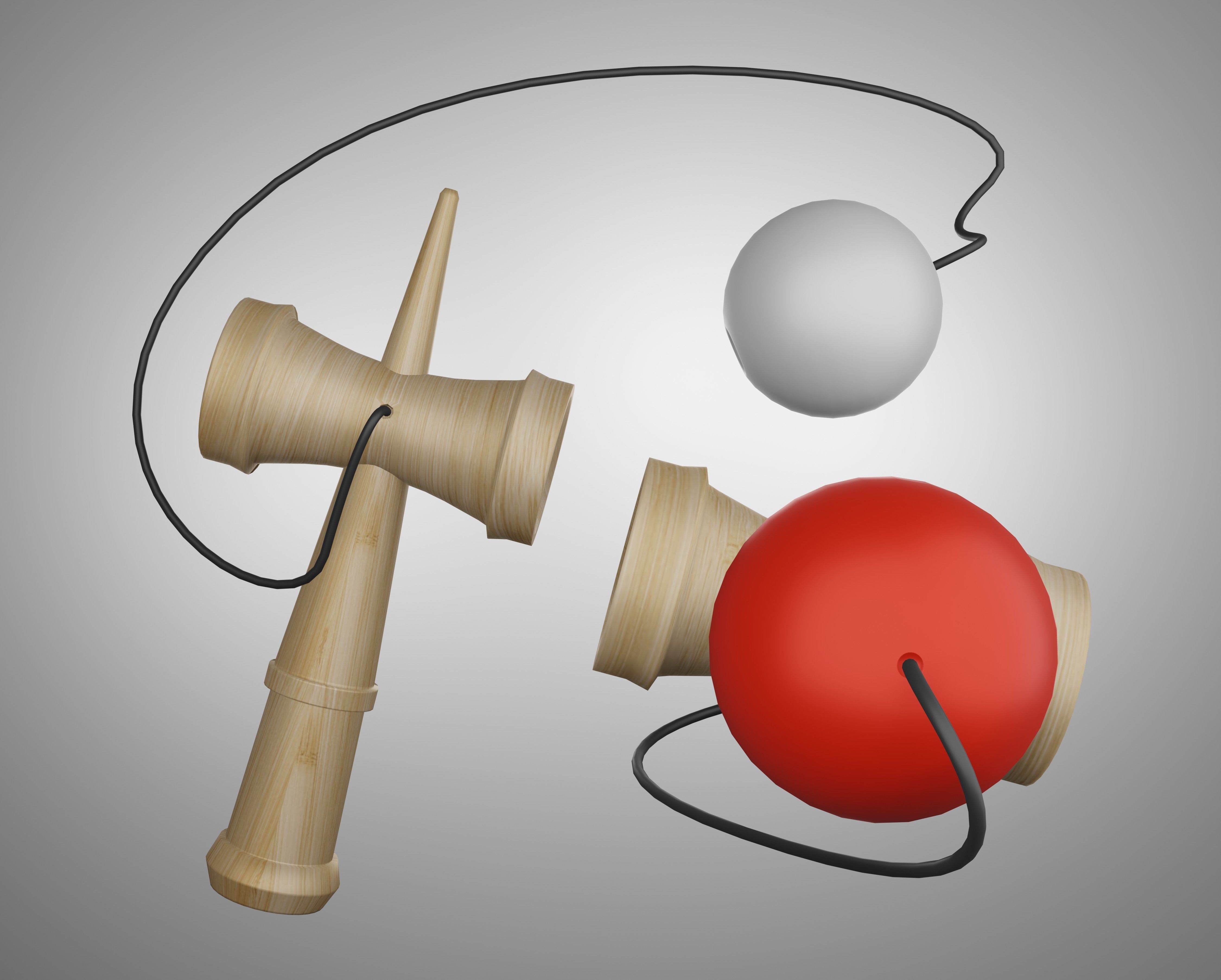 kendama wooden toy with balls Low-poly 3D model_2