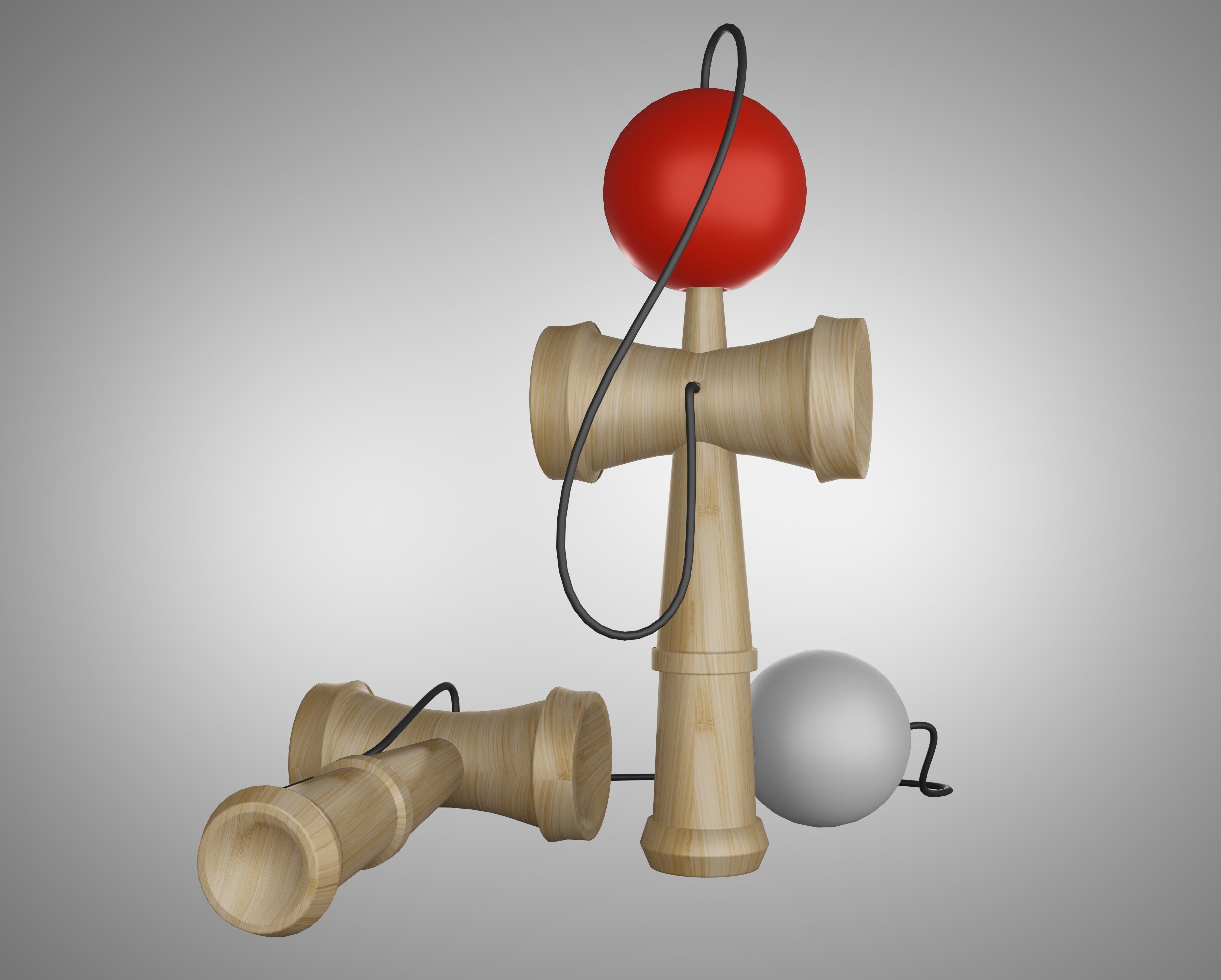kendama wooden toy with balls Low-poly 3D model_1