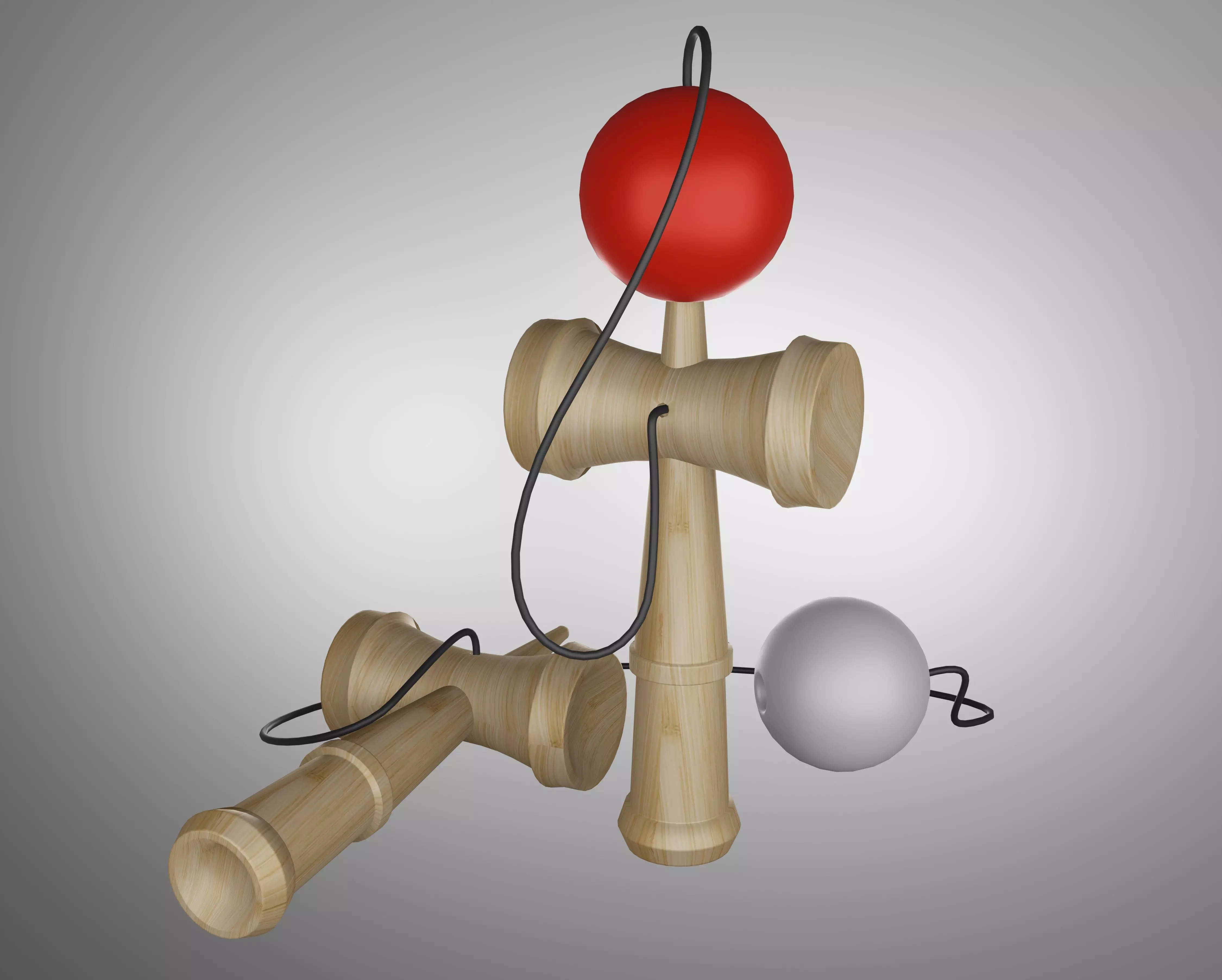 kendama wooden toy with balls Low-poly 3D model_0
