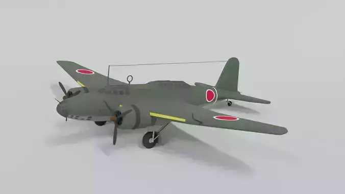 Low Poly Cartoon Mitsubishi Ki-21 Sally WWII Airplane Low-poly 3D model