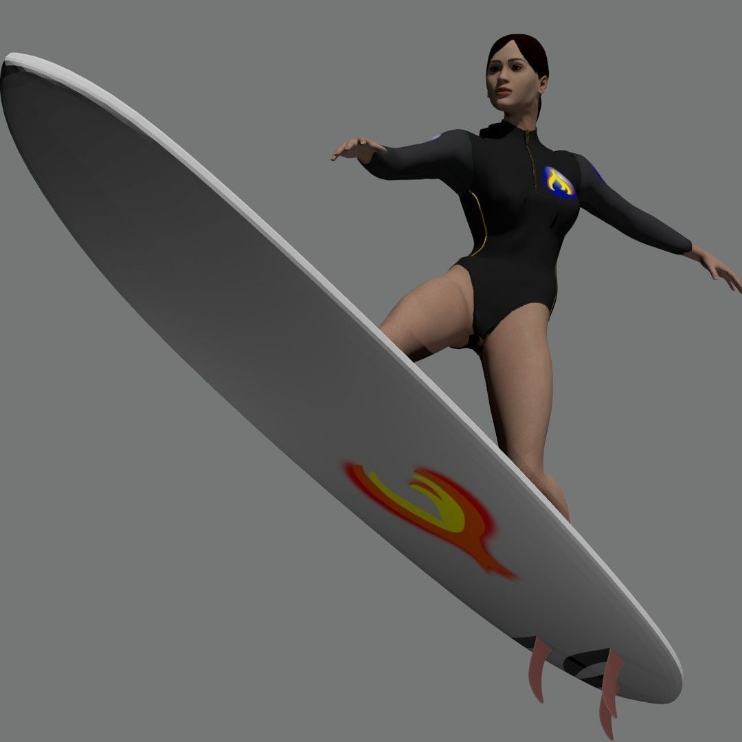 Surf girl 3D model_6