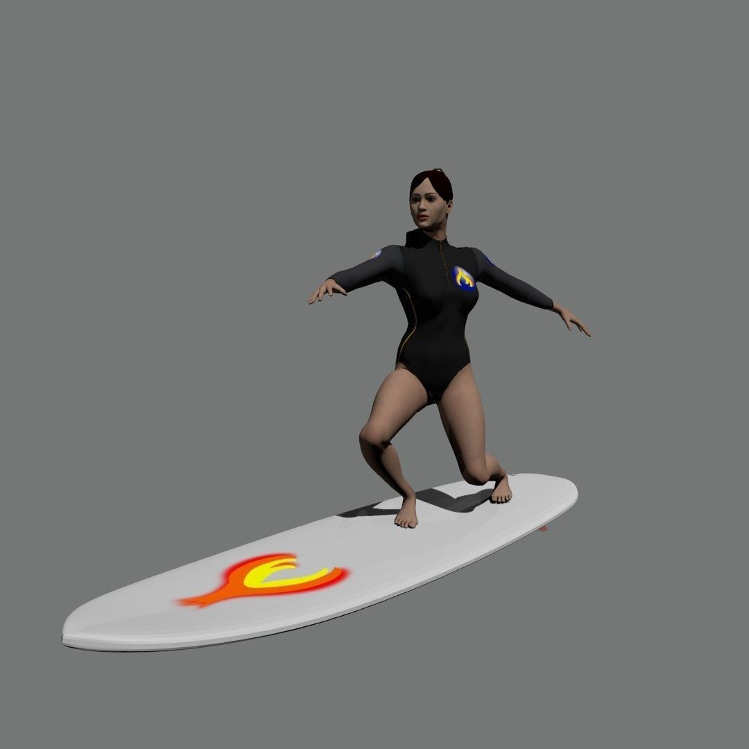 Surf girl 3D model_2