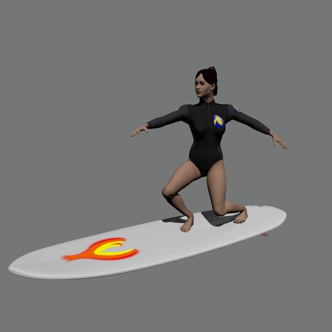 Surf girl 3D model_7