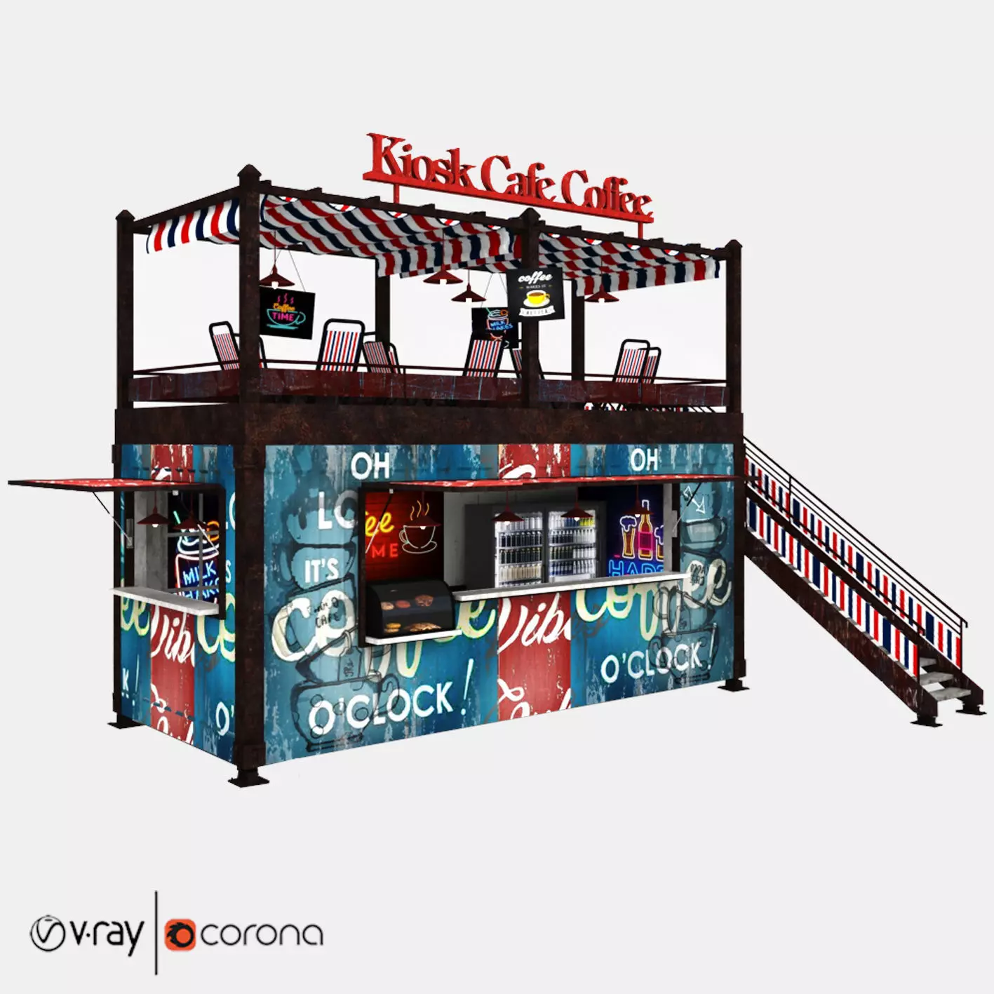 Shipping Container Kiosk Cafe Coffee 3D model