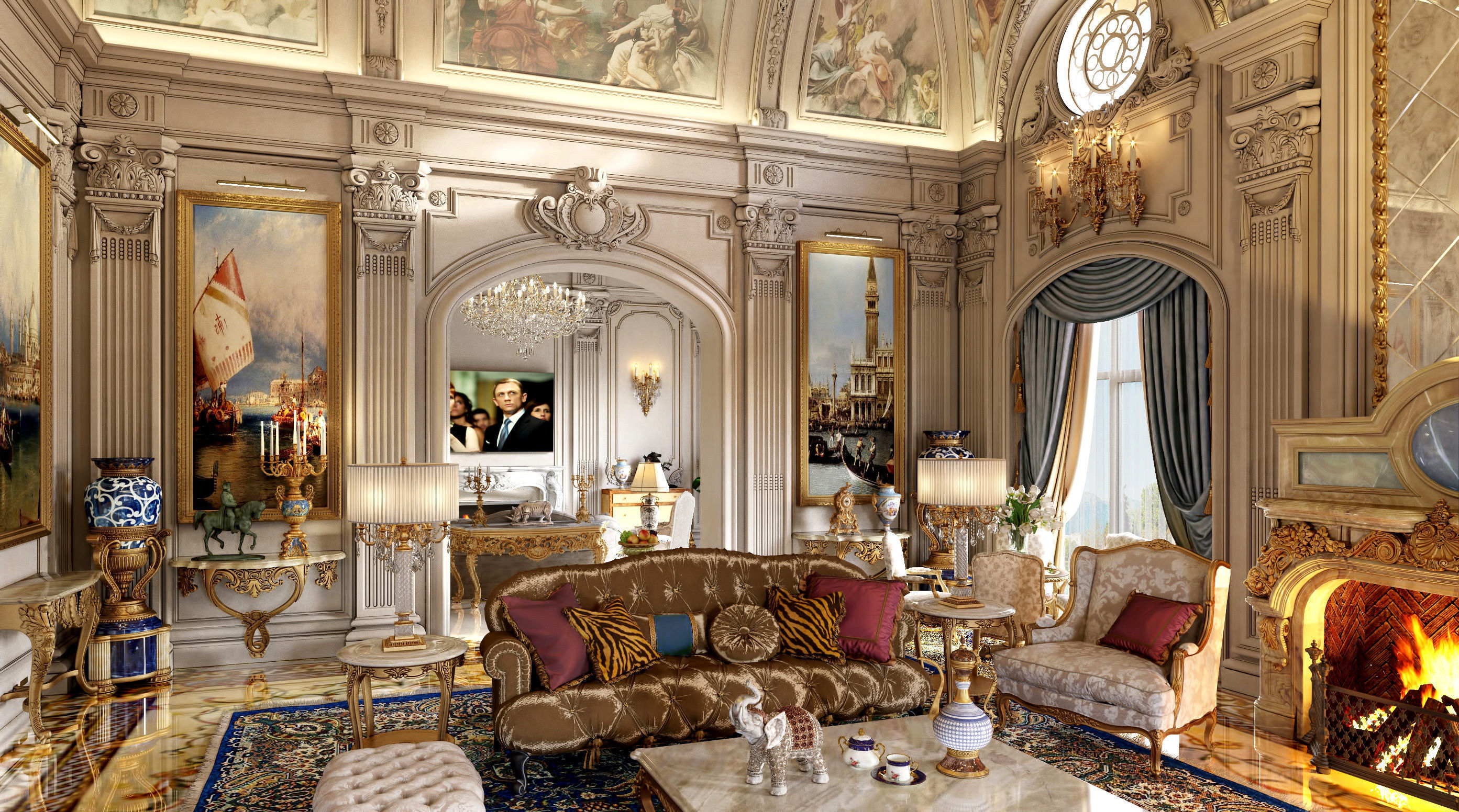 Classic fireplace 3D model_3