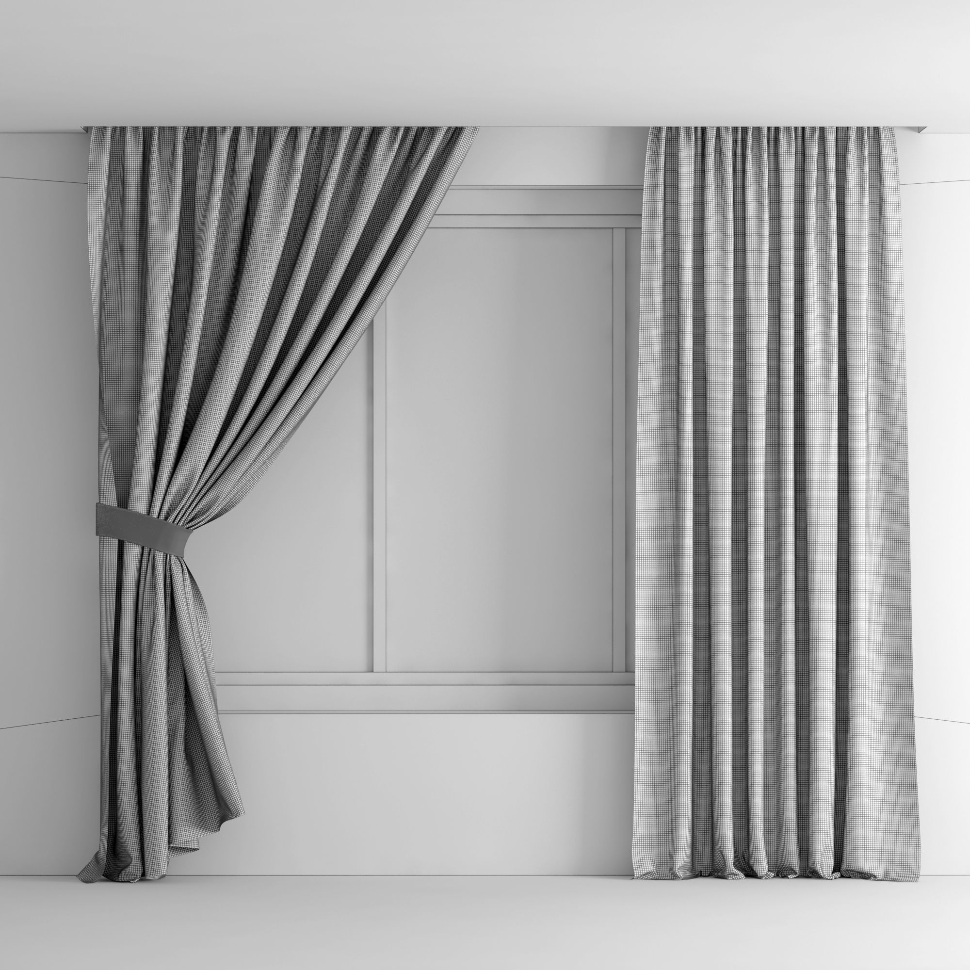 curtain room with curtains and window 3D model_2