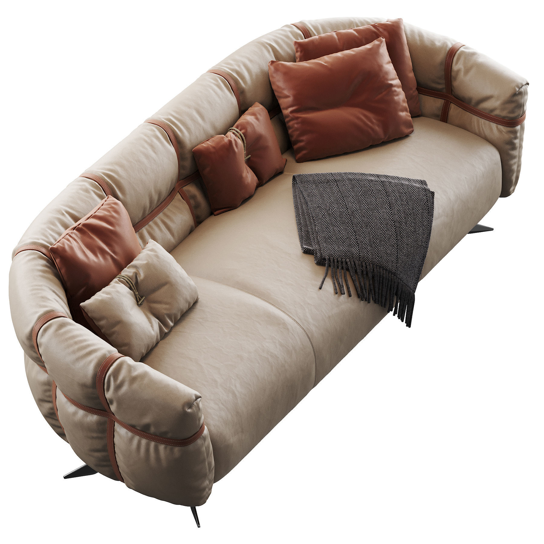 Crossover sofa with pillows and blankets 3D model_1