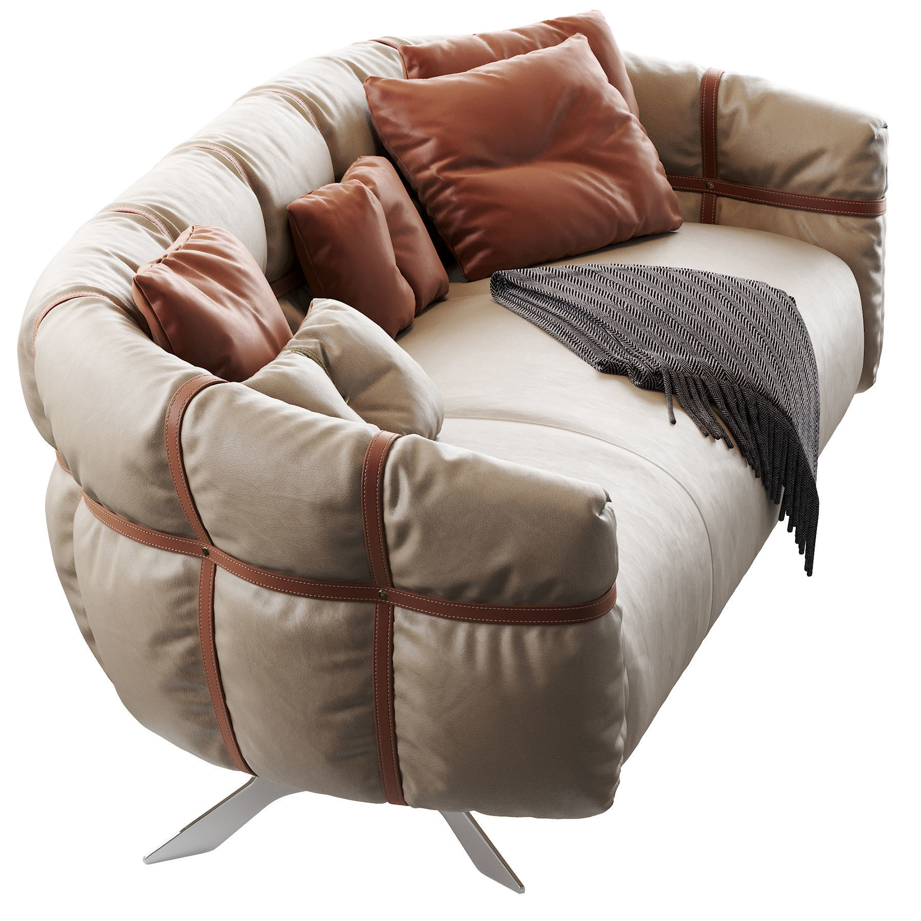 Crossover sofa with pillows and blankets 3D model_3