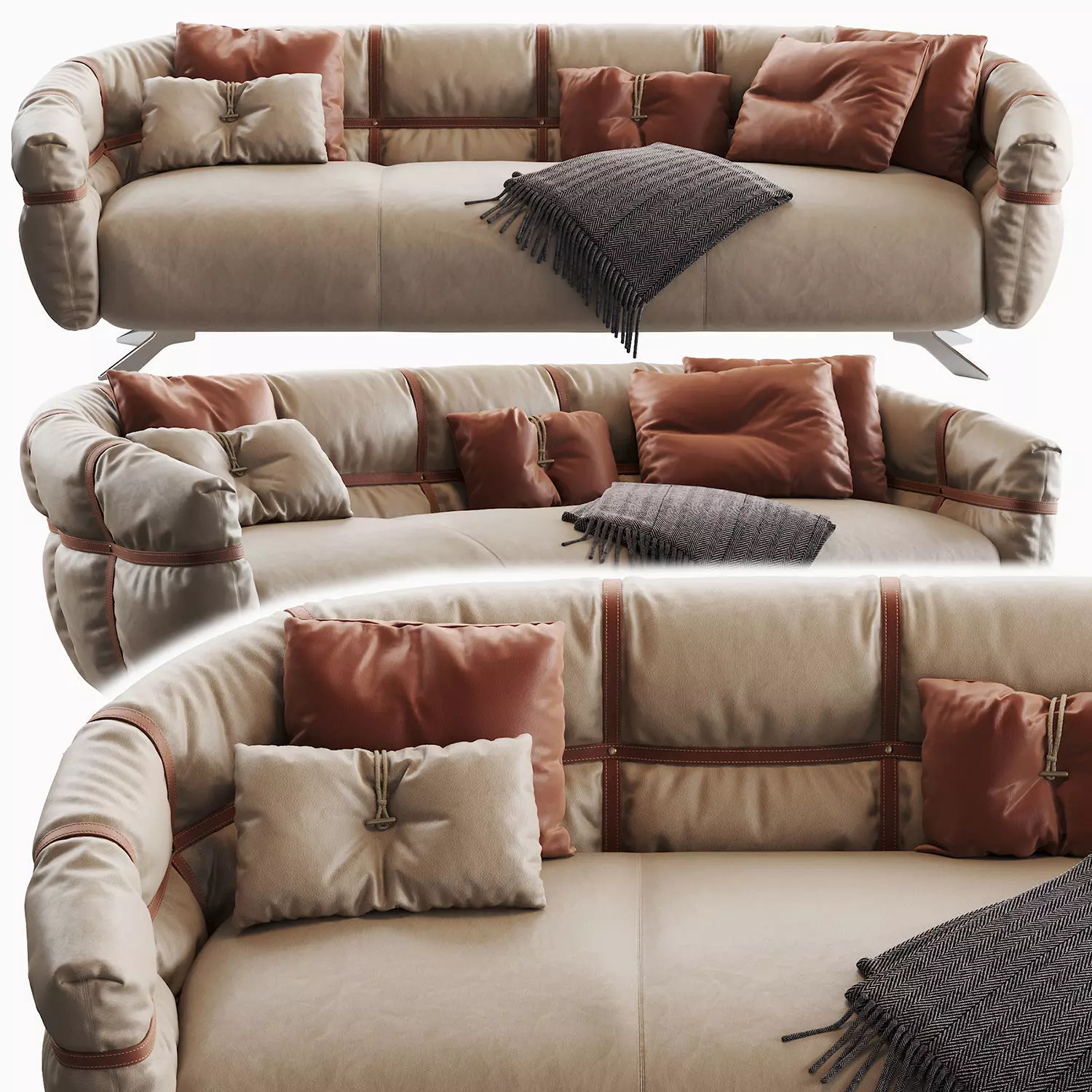 Crossover sofa with pillows and blankets 3D model_0
