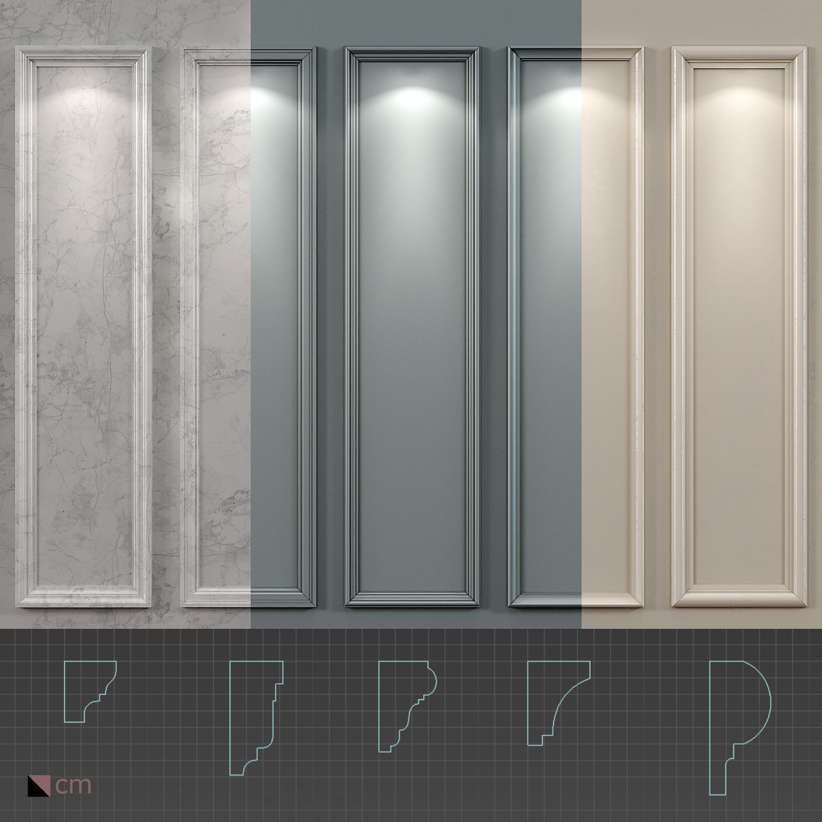 Wall molding 17 Boiserie classic panels 3D model 3D model_1