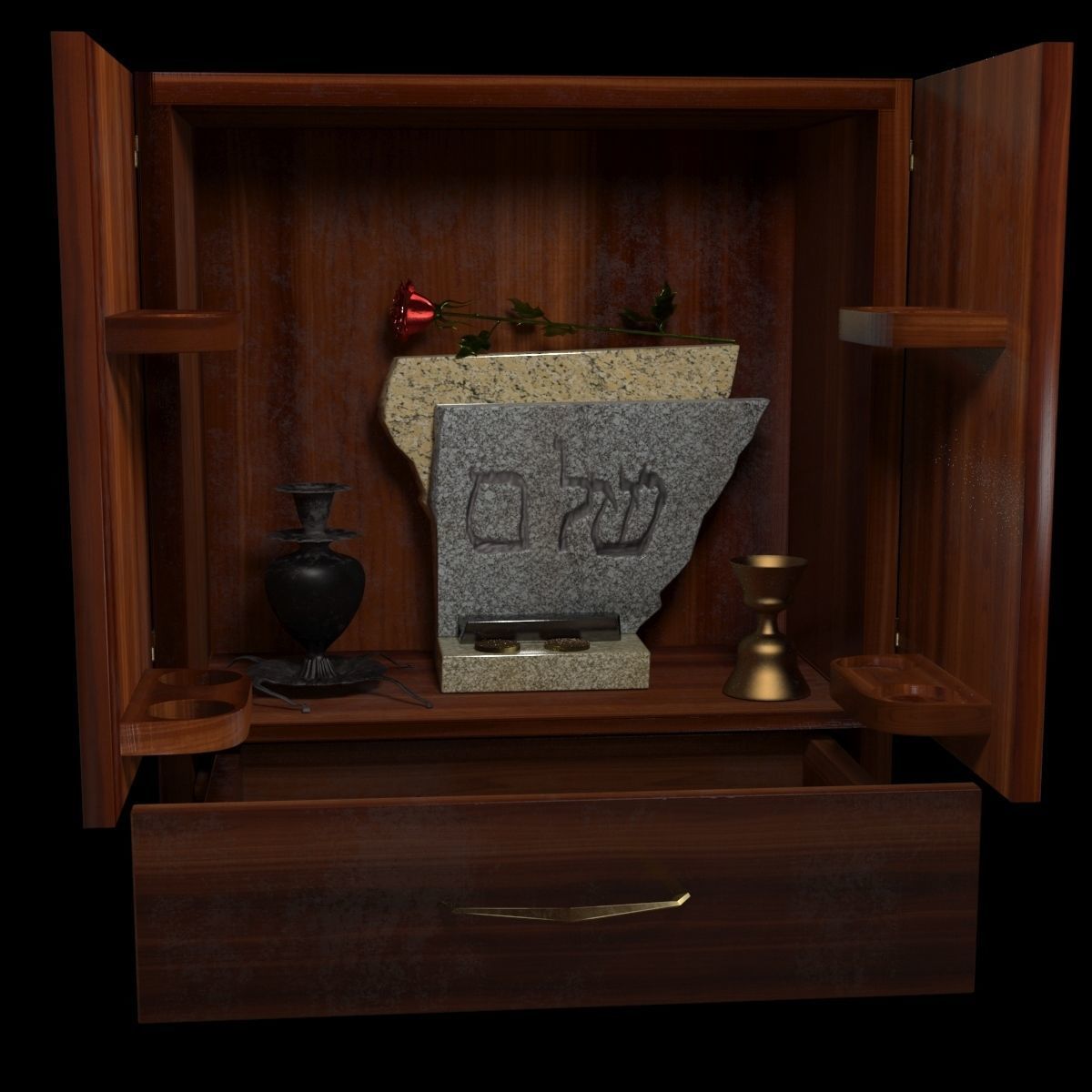 Dybbuk box cupboard for whiskey 3D model_8