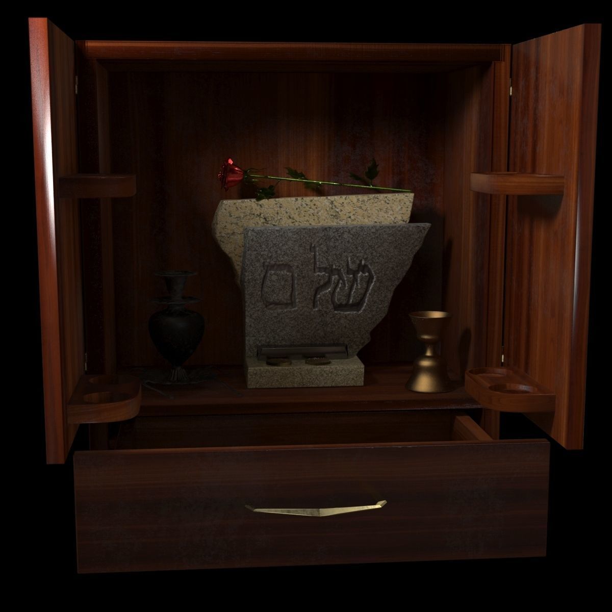 Dybbuk box cupboard for whiskey 3D model_7