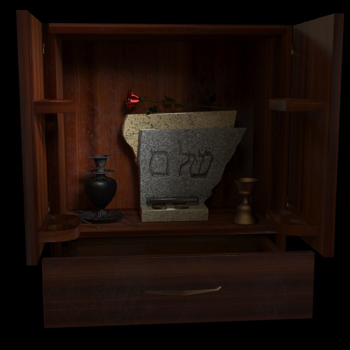 Dybbuk box cupboard for whiskey 3D model_4