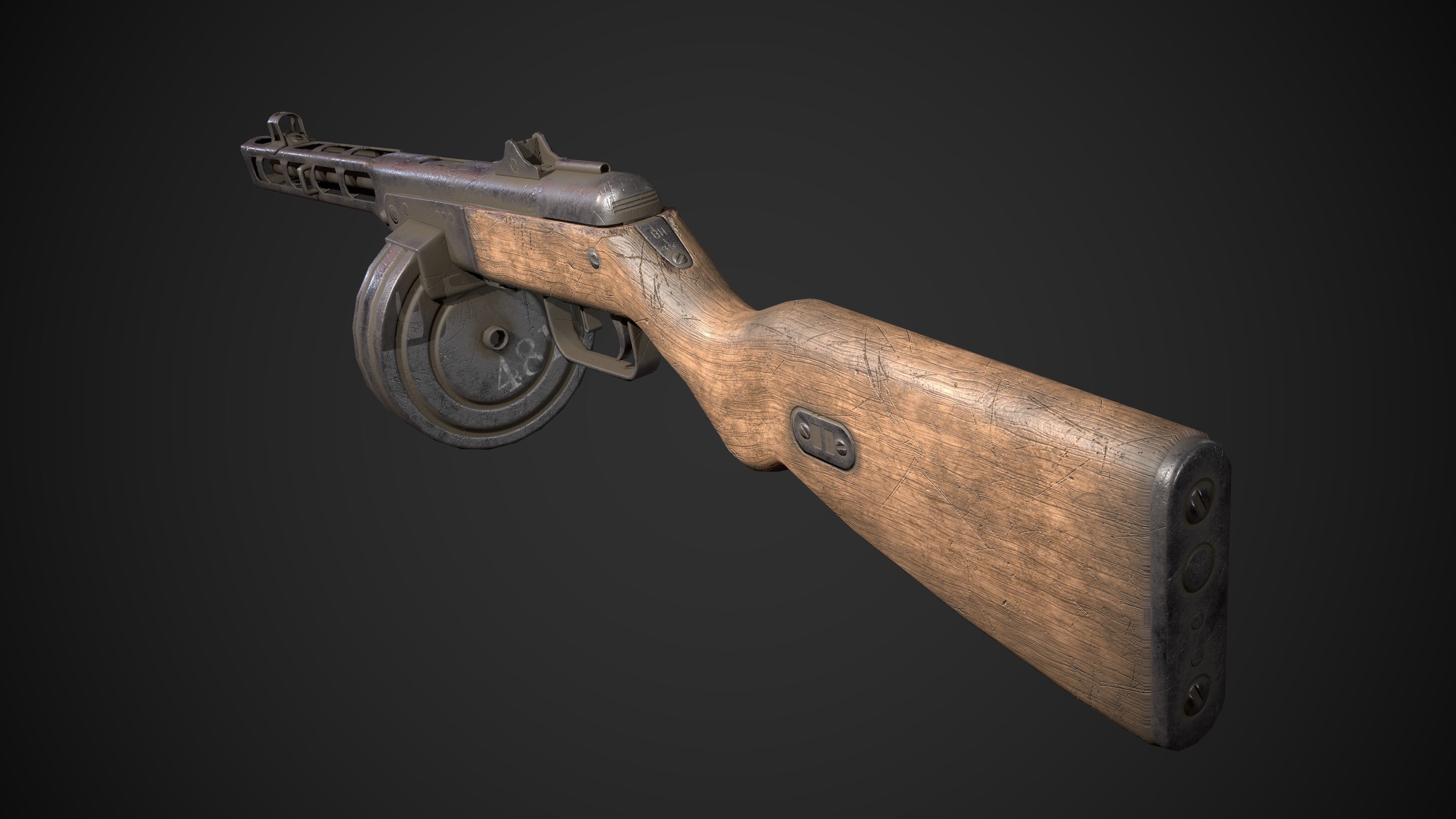 PPSH-41 gun Low-poly 3D model_4
