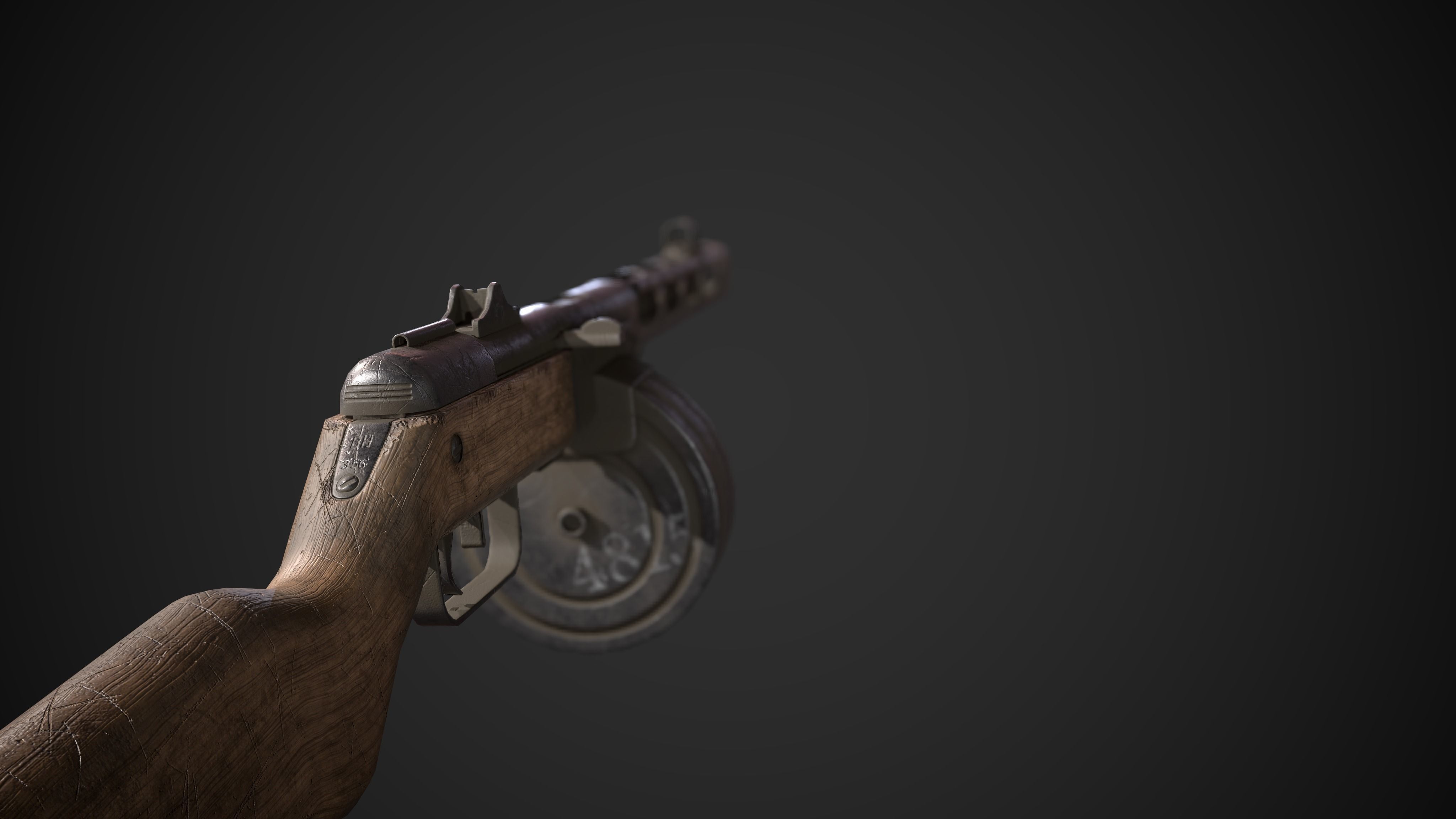 PPSH-41 gun Low-poly 3D model_5