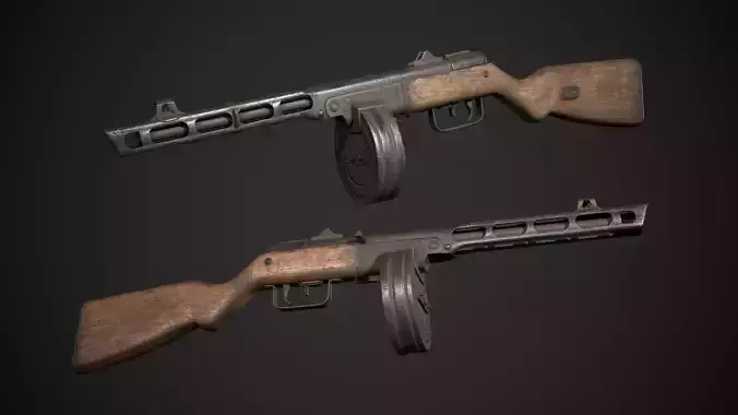 PPSH-41 gun Low-poly 3D model