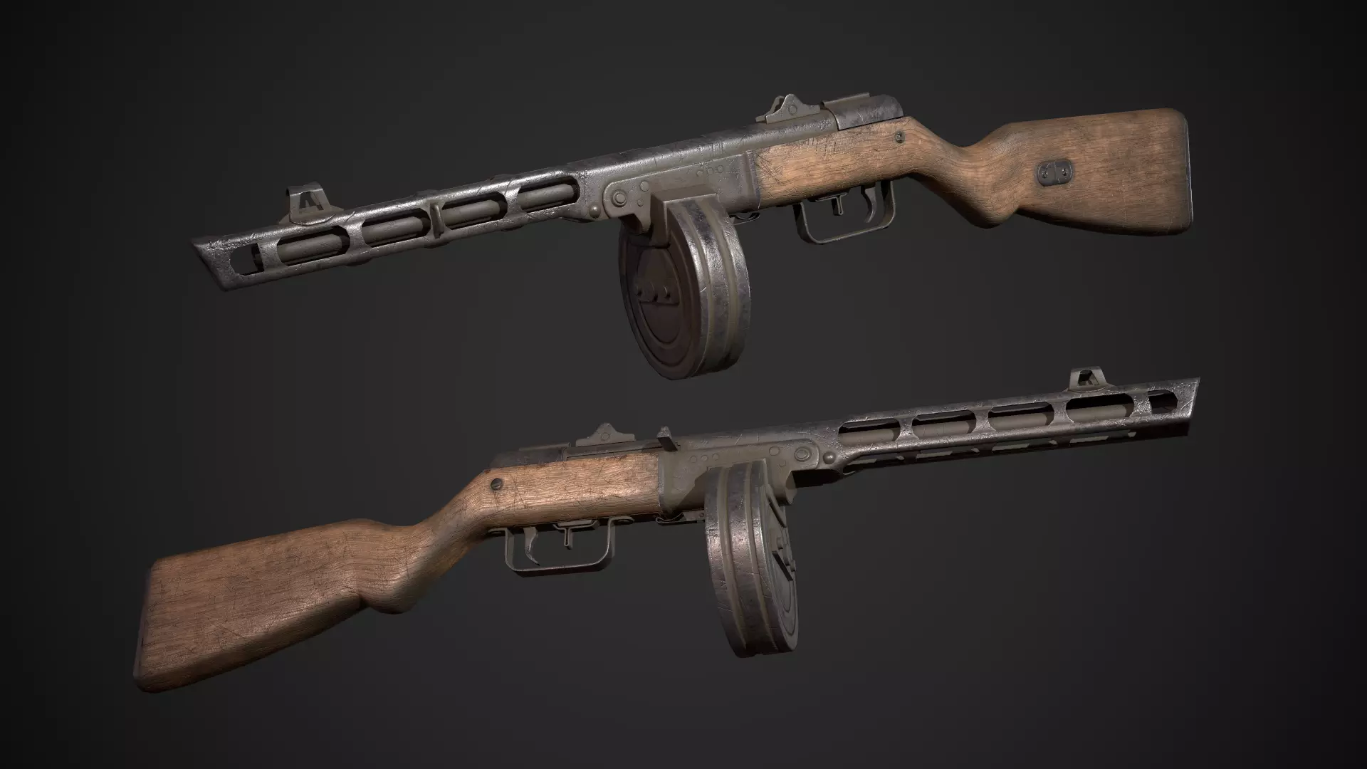 PPSH-41 gun Low-poly 3D model_0