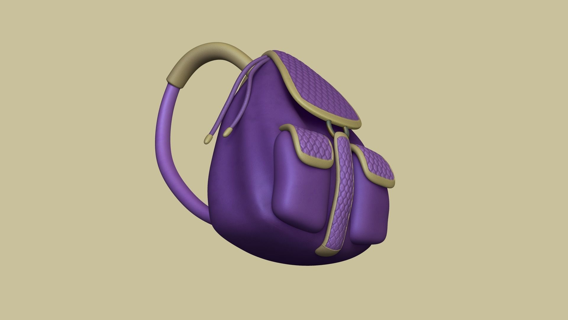 Purple Girl Backpack - Character Costume Low-poly 3D model_4