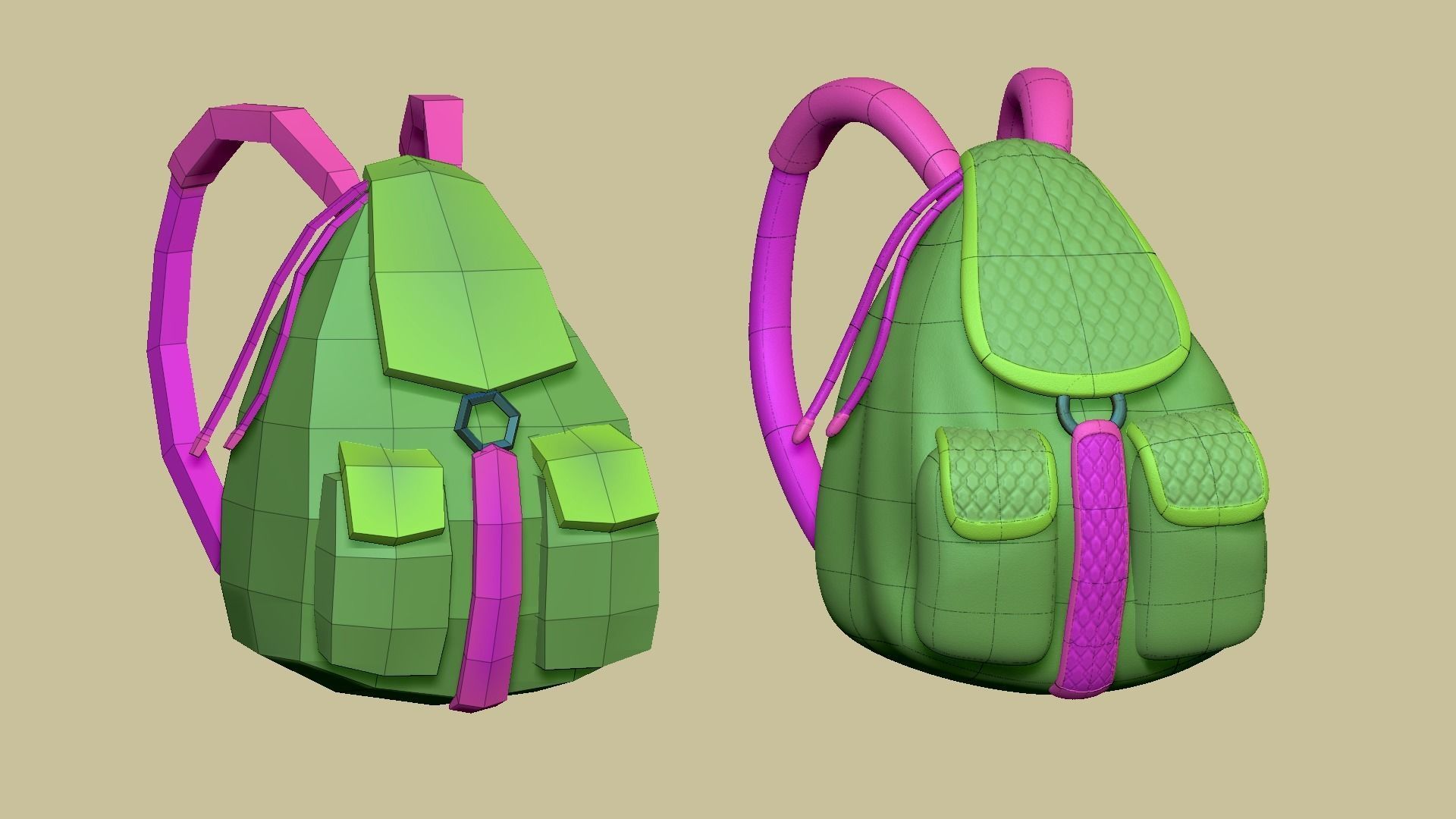 Purple Girl Backpack - Character Costume Low-poly 3D model_11