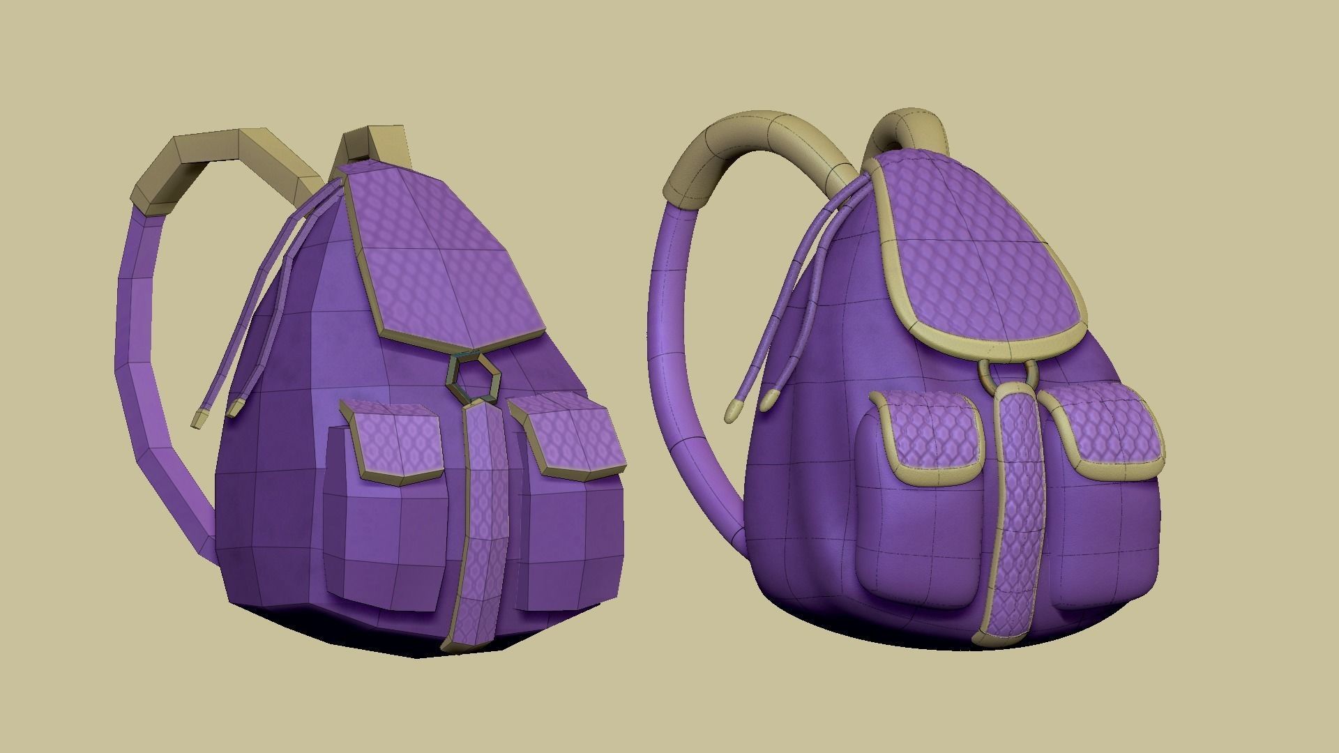 Purple Girl Backpack - Character Costume Low-poly 3D model_10