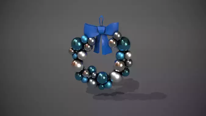 Blue and Silver Christmas Bauble Wreath Low-poly 3D model