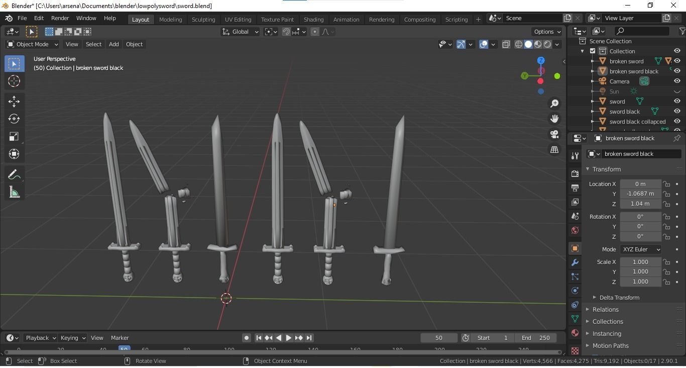Low Poly Swords group of Free low-poly 3D model_1