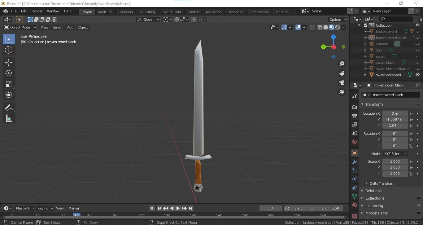 Low Poly Swords group of Free low-poly 3D model_8