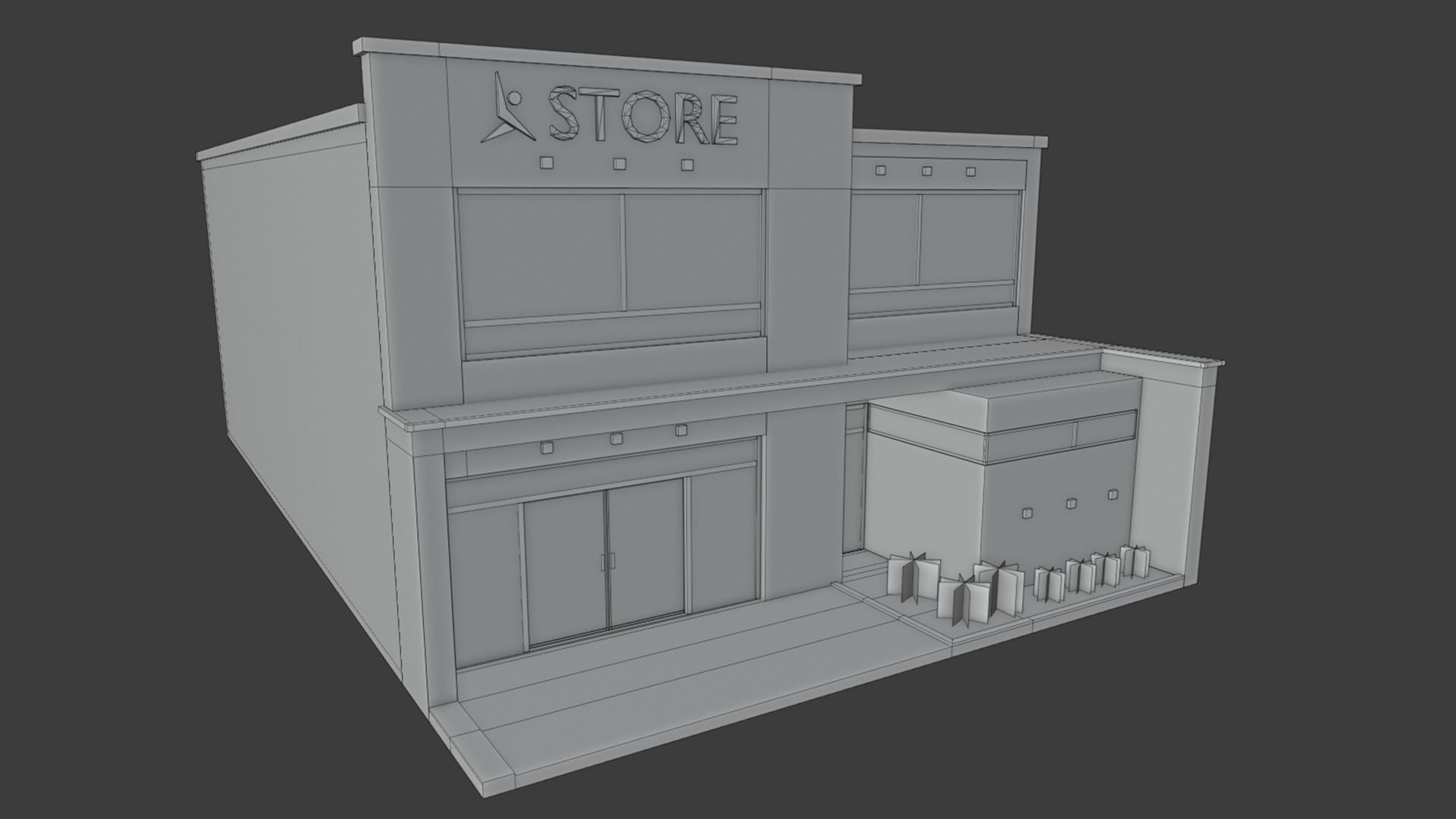 Store with orange sign Low-poly 3D model_10