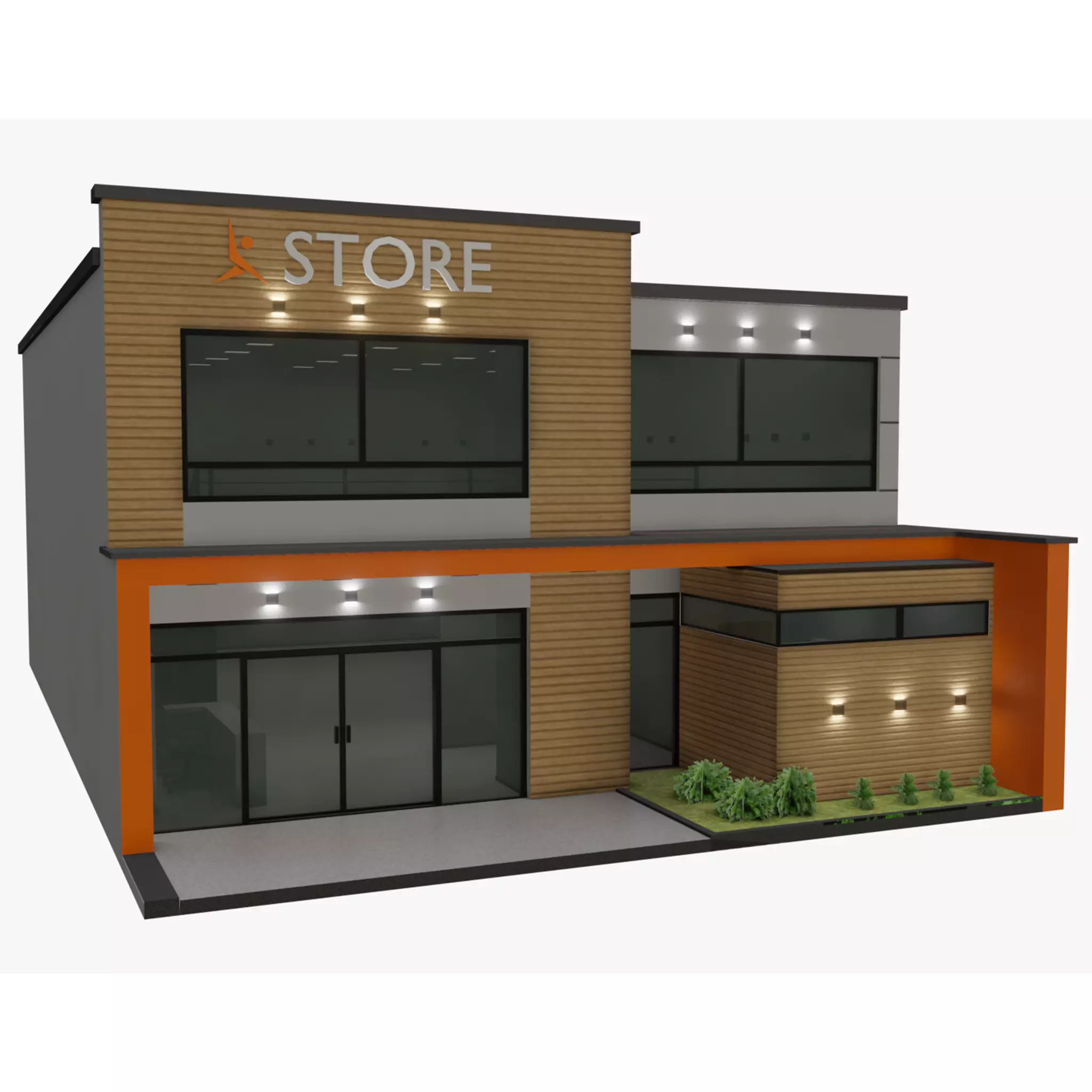 Store with orange sign Low-poly 3D model_0