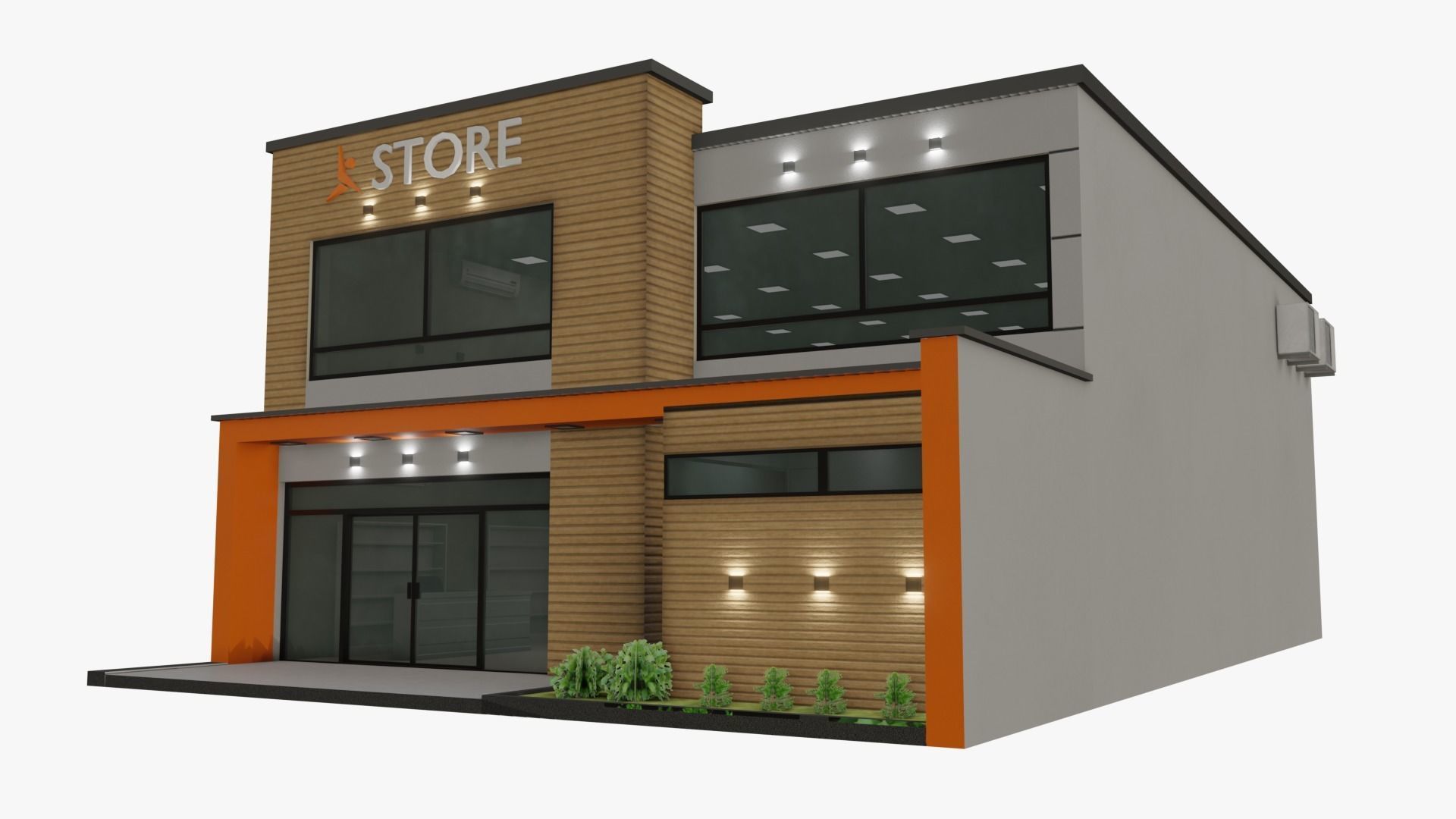 Store with orange sign Low-poly 3D model_2