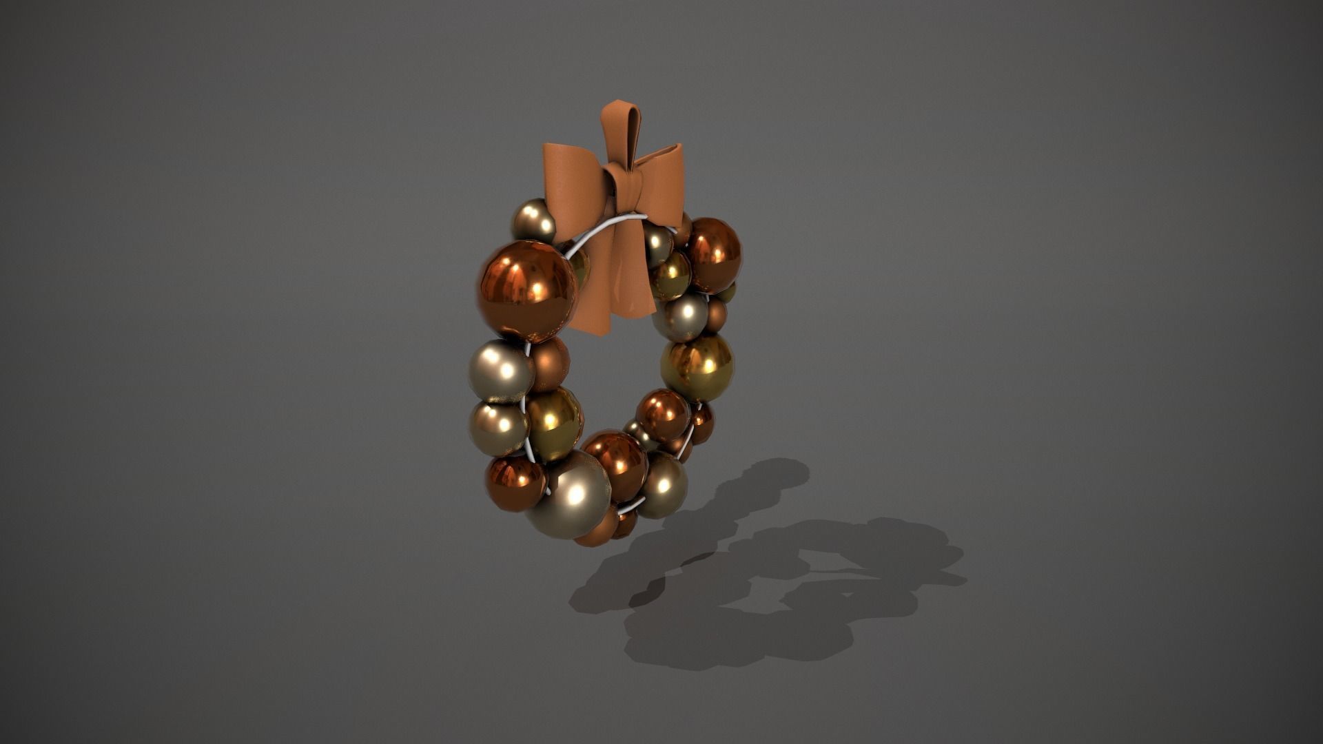 Bronze and Gold Christmas Bauble Wreath Low-poly 3D model_7