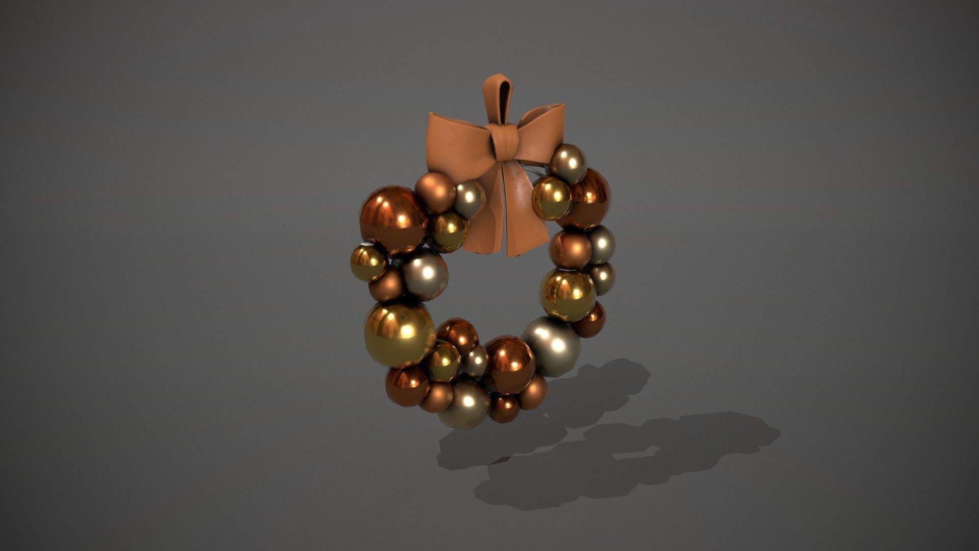 Bronze and Gold Christmas Bauble Wreath Low-poly 3D model_1