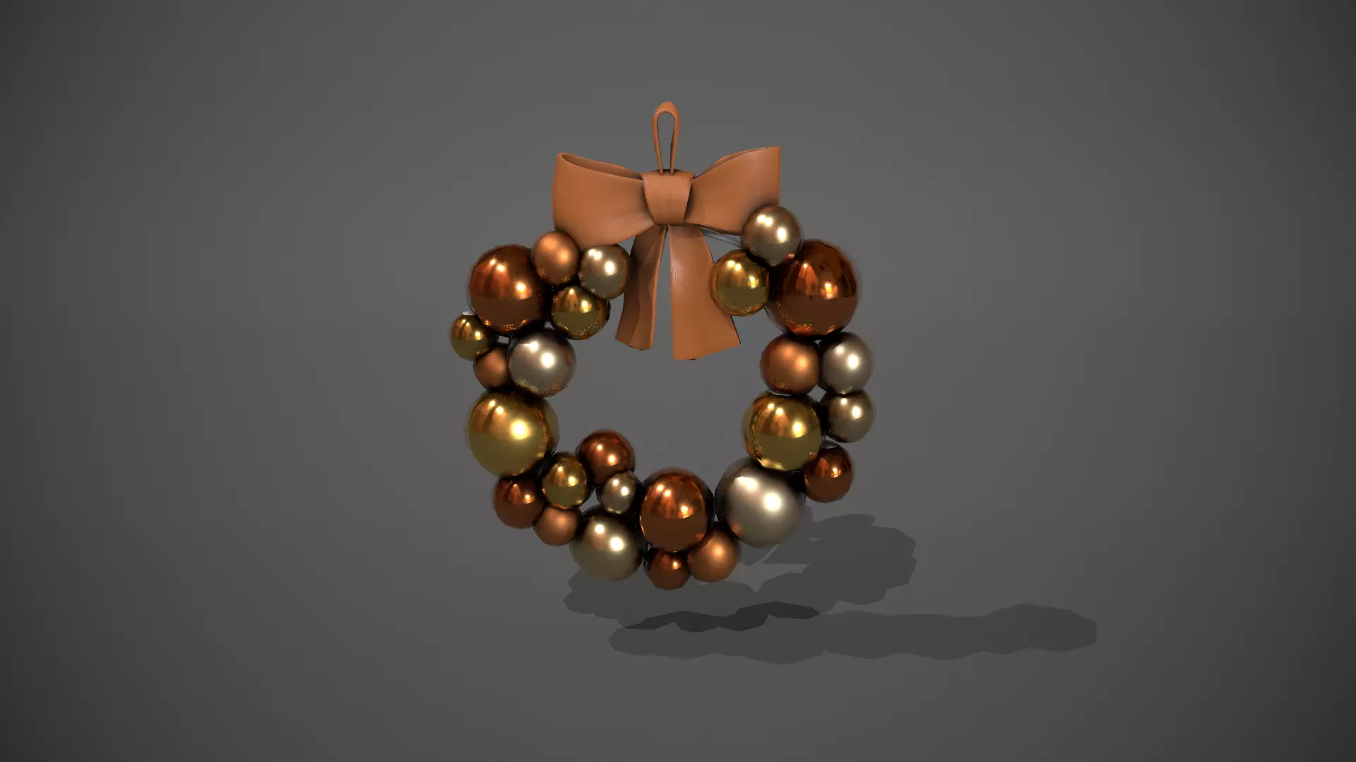 Bronze and Gold Christmas Bauble Wreath Low-poly 3D model_0