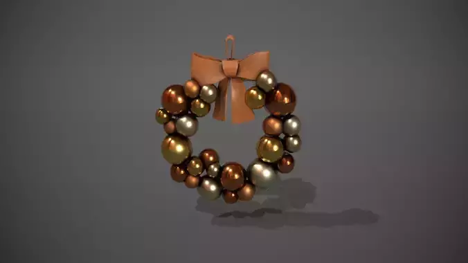 Bronze and Gold Christmas Bauble Wreath Low-poly 3D model