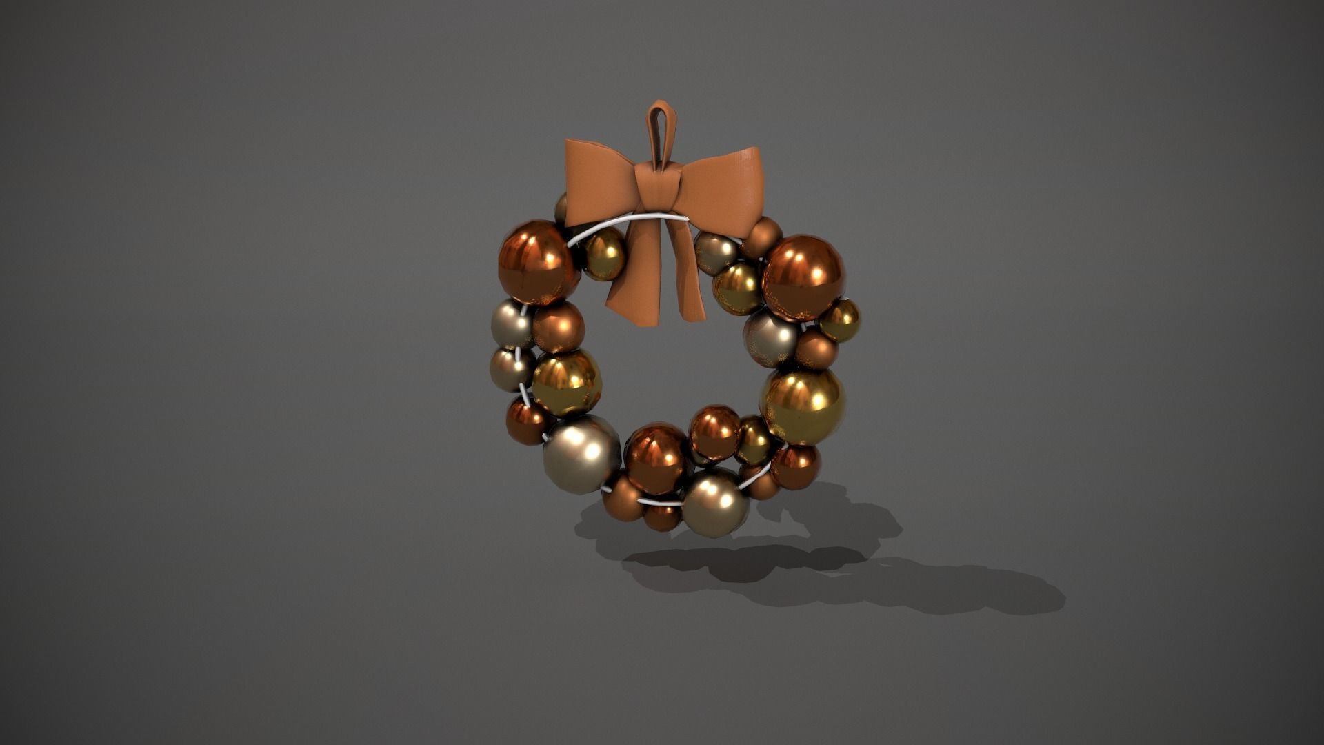 Bronze and Gold Christmas Bauble Wreath Low-poly 3D model_5