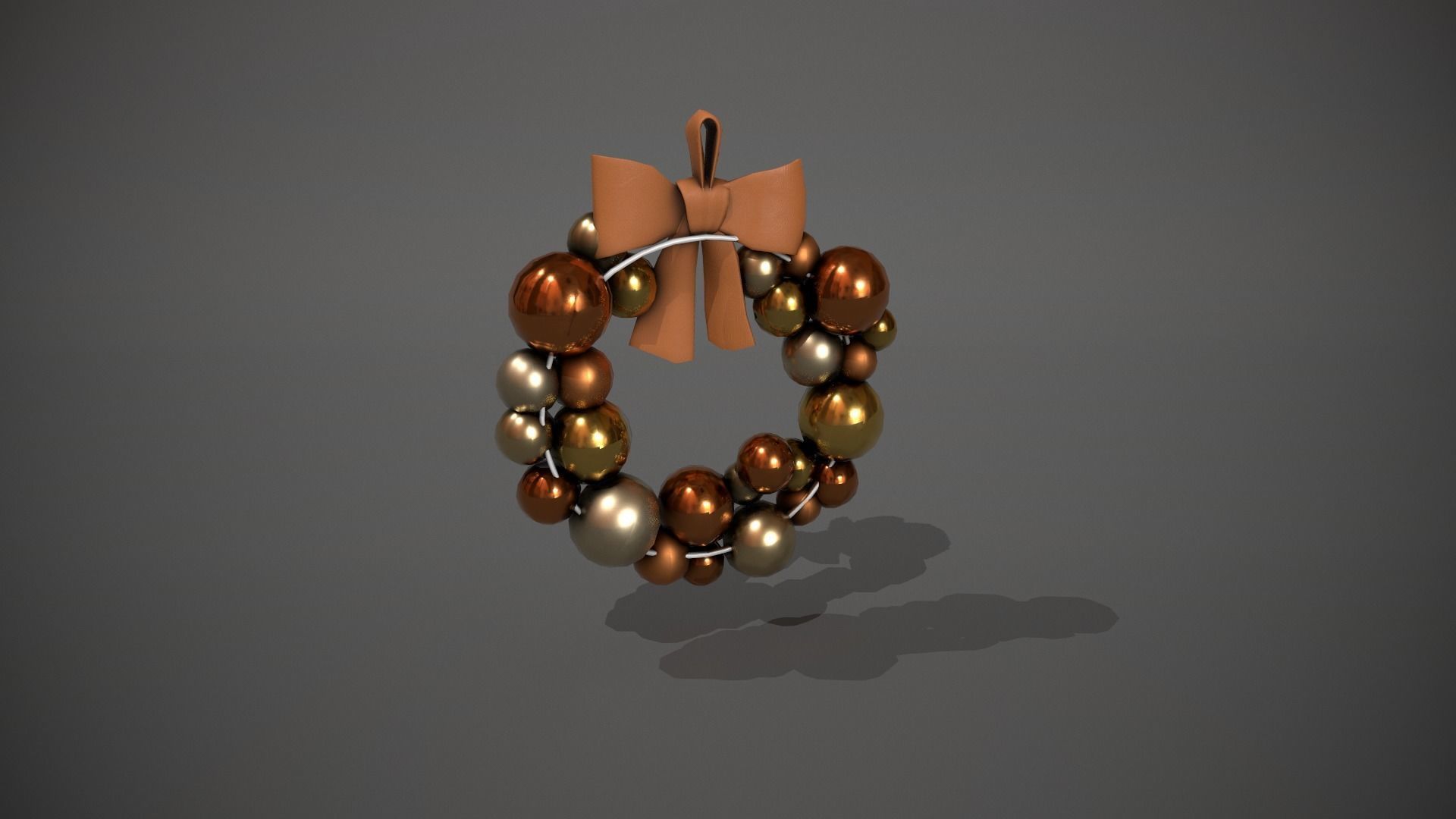 Bronze and Gold Christmas Bauble Wreath Low-poly 3D model_6
