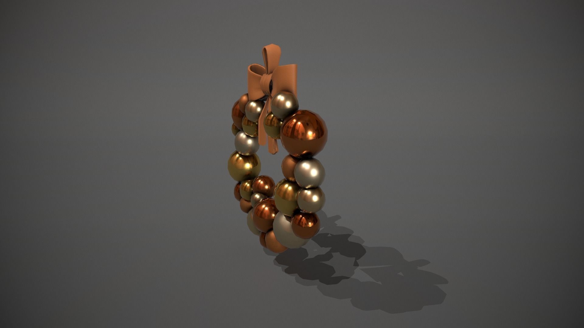 Bronze and Gold Christmas Bauble Wreath Low-poly 3D model_9