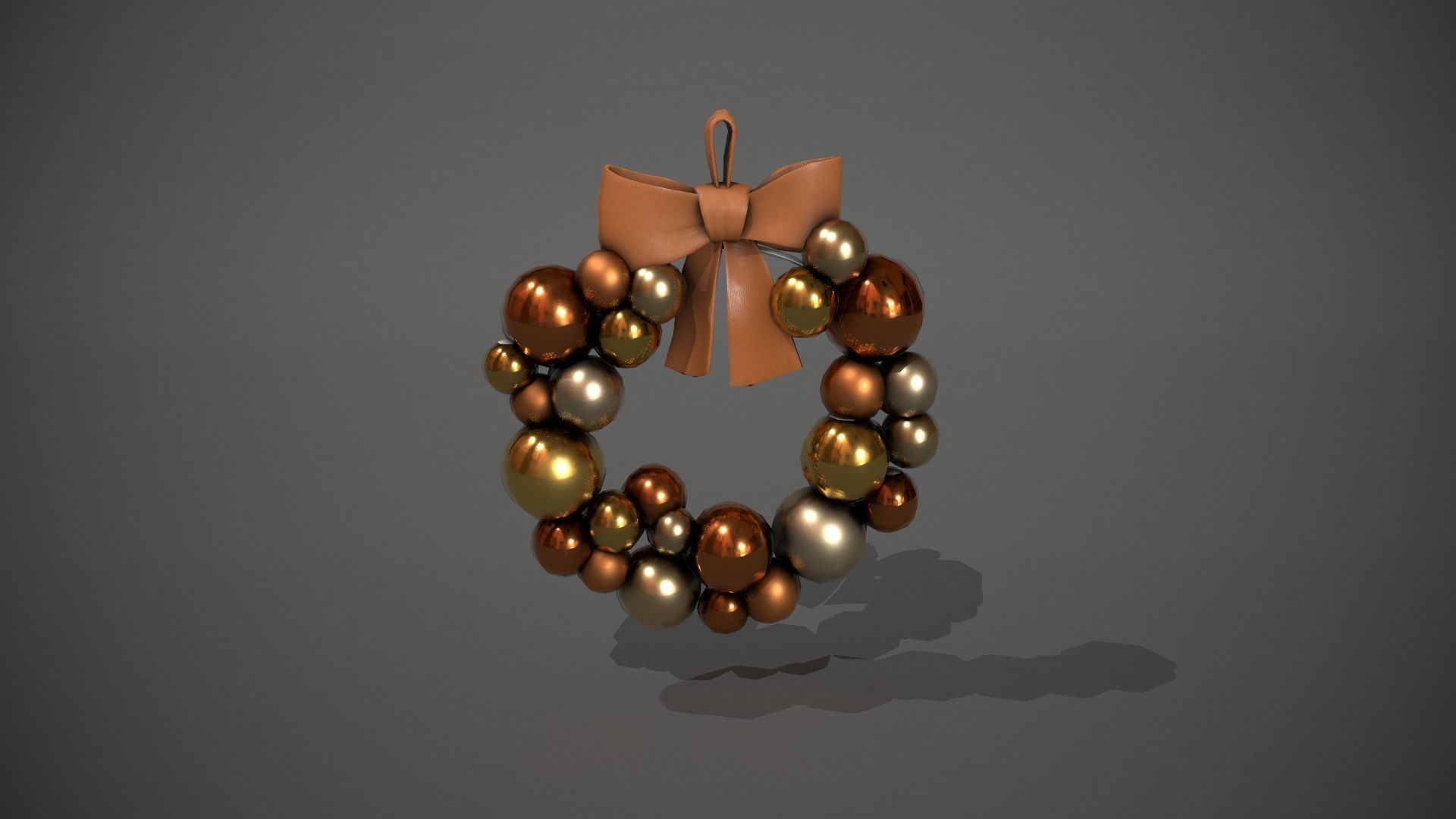 Bronze and Gold Christmas Bauble Wreath Low-poly 3D model_11