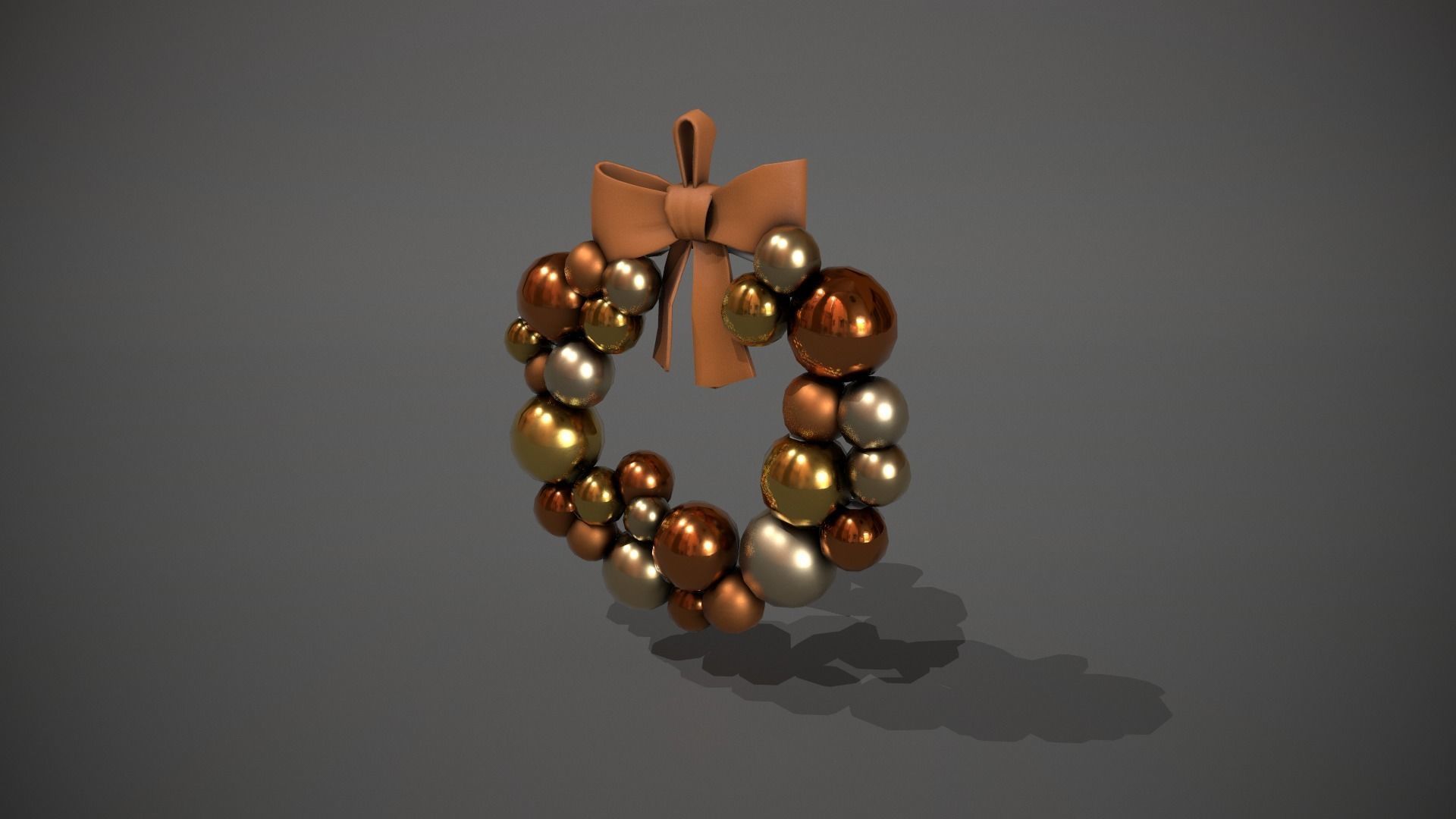 Bronze and Gold Christmas Bauble Wreath Low-poly 3D model_10