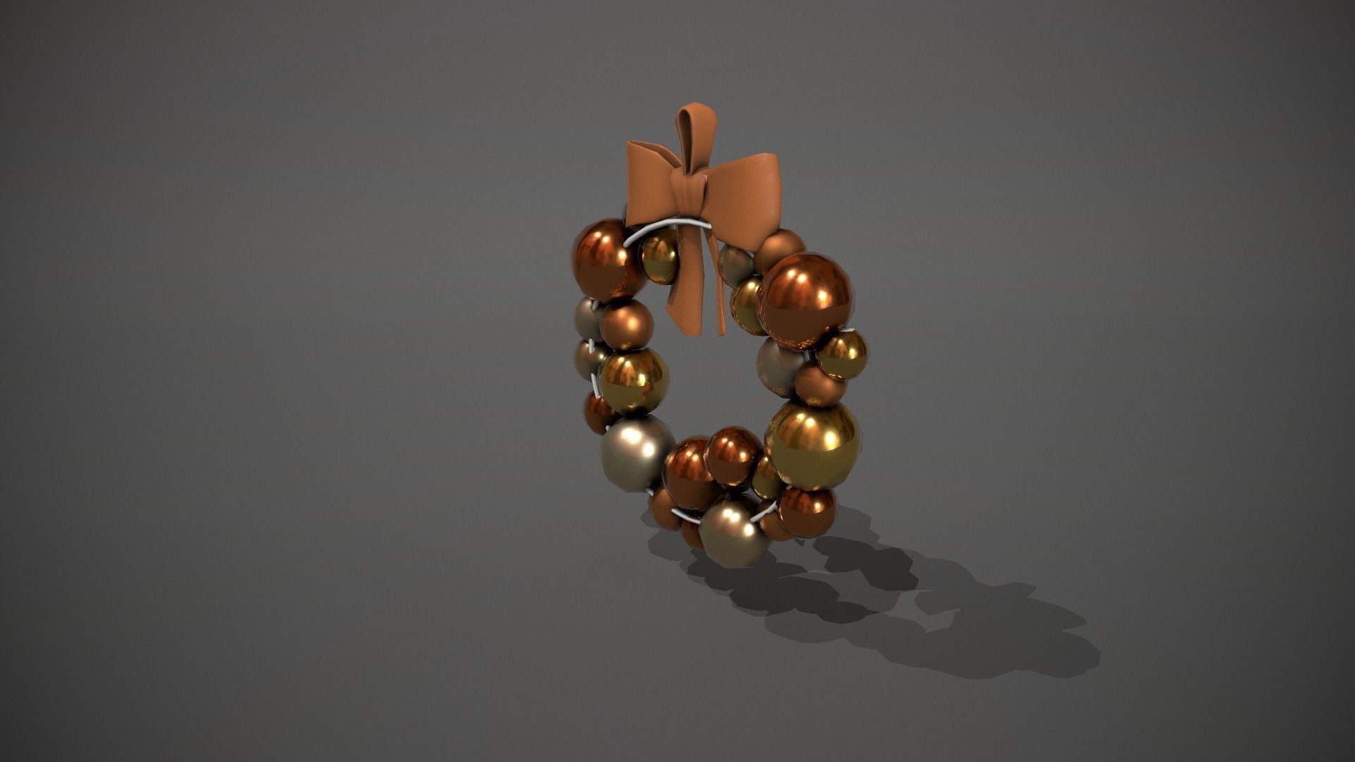 Bronze and Gold Christmas Bauble Wreath Low-poly 3D model_4