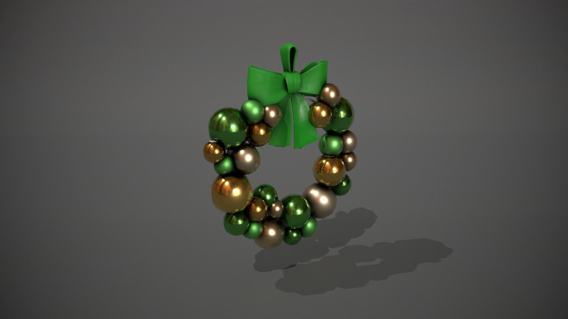 Green and Gold Christmas Bauble Wreath Low-poly 3D model_1