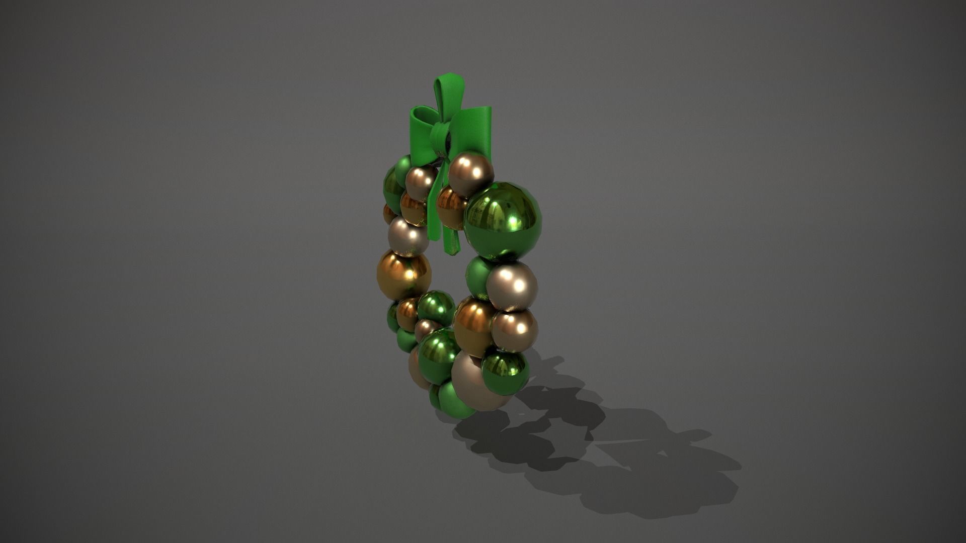 Green and Gold Christmas Bauble Wreath Low-poly 3D model_9