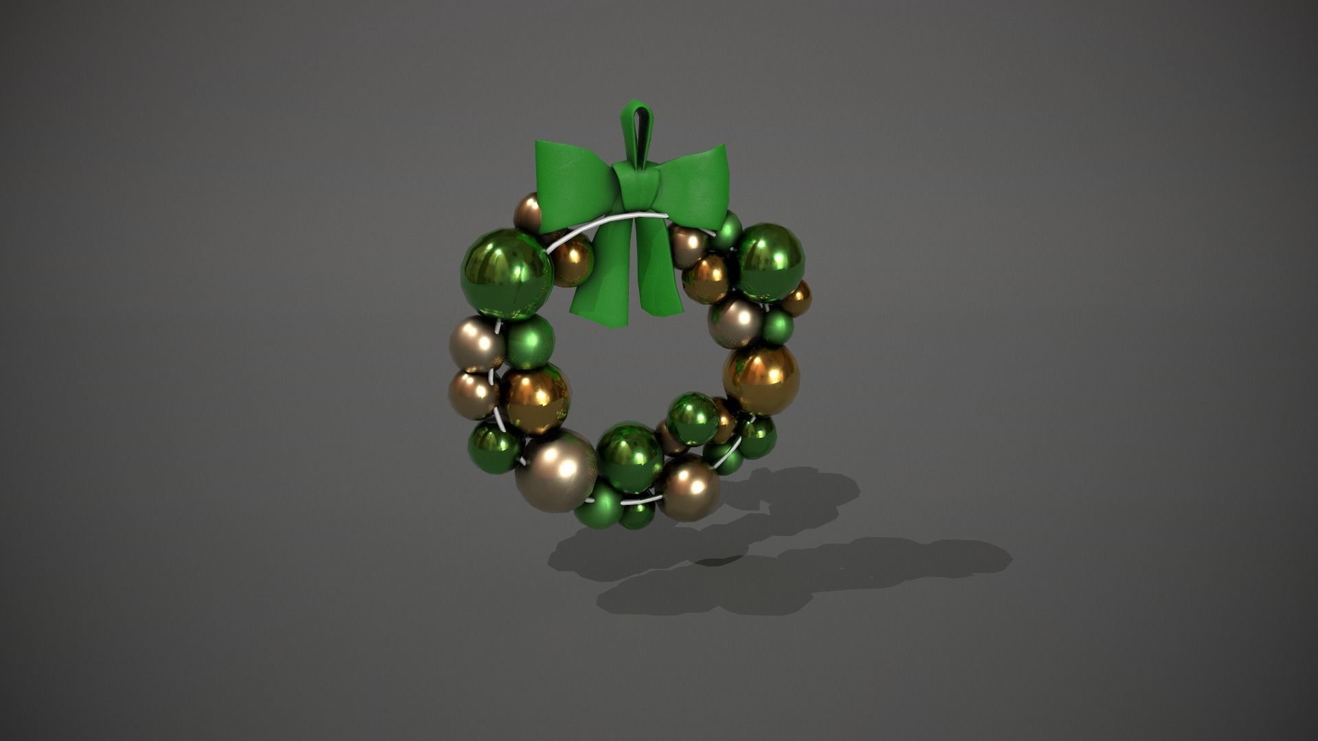 Green and Gold Christmas Bauble Wreath Low-poly 3D model_6