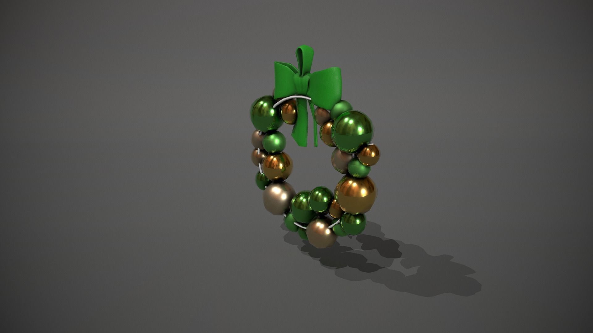 Green and Gold Christmas Bauble Wreath Low-poly 3D model_4