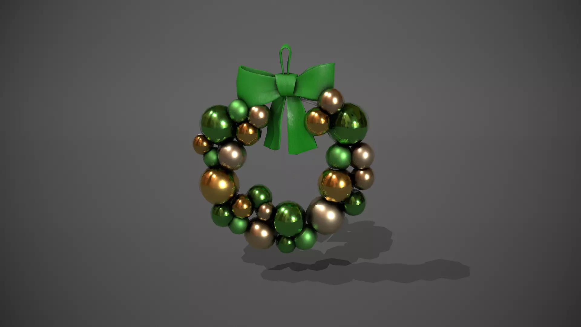 Green and Gold Christmas Bauble Wreath Low-poly 3D model_0