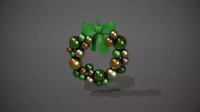 Green and Gold Christmas Bauble Wreath Low-poly 3D model
