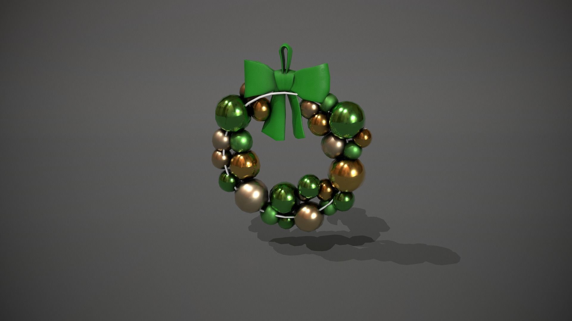 Green and Gold Christmas Bauble Wreath Low-poly 3D model_5